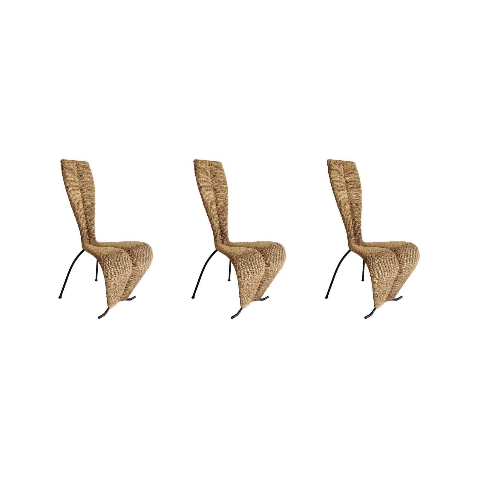 3 X Hourglass Rope Dining Chairs Tom Dixon Style Iron Metal Frame Uk 1980s Postmodern