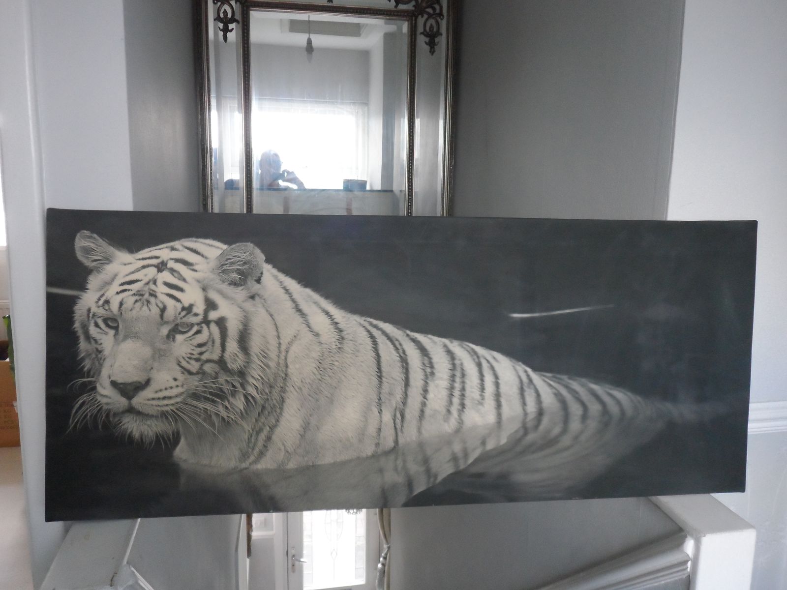 Black And White Wall Art Of White Tiger   Large 120cm X 50cm