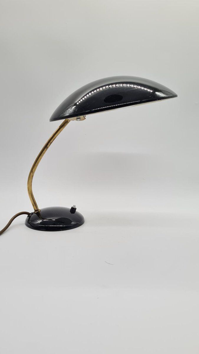 Model 6781 Table Lamp In Black Metal And Brass Attributed To C. Dell For Kaiser Idell, Germany, 1950s
