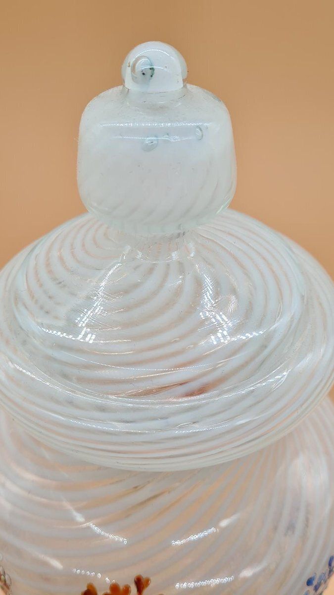 Home Decor White Murano Glass Vase, Reticello,, Italy, 1960s. photo