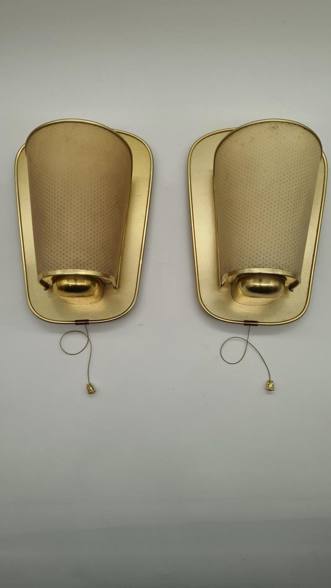 No. 430 Wall Lamps In Golden Metal And Plastic From Erco Leuchten, Germany, 1960s, Set Of 2 photo for sale