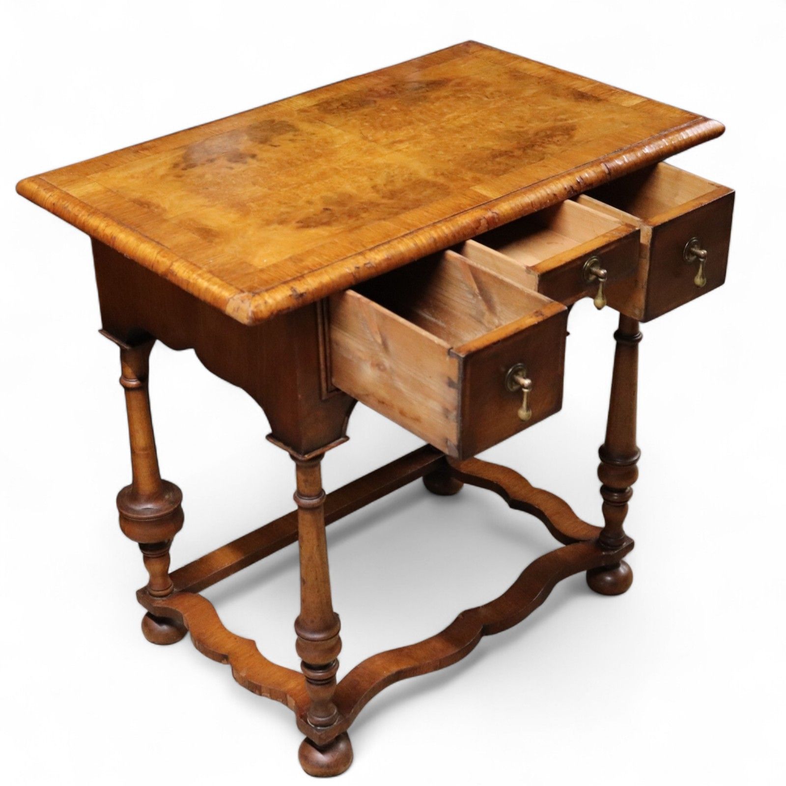 Furniture Early 20th Century An​Tique Burr Walnut William & Mary Style Lowboy Hall Table photo