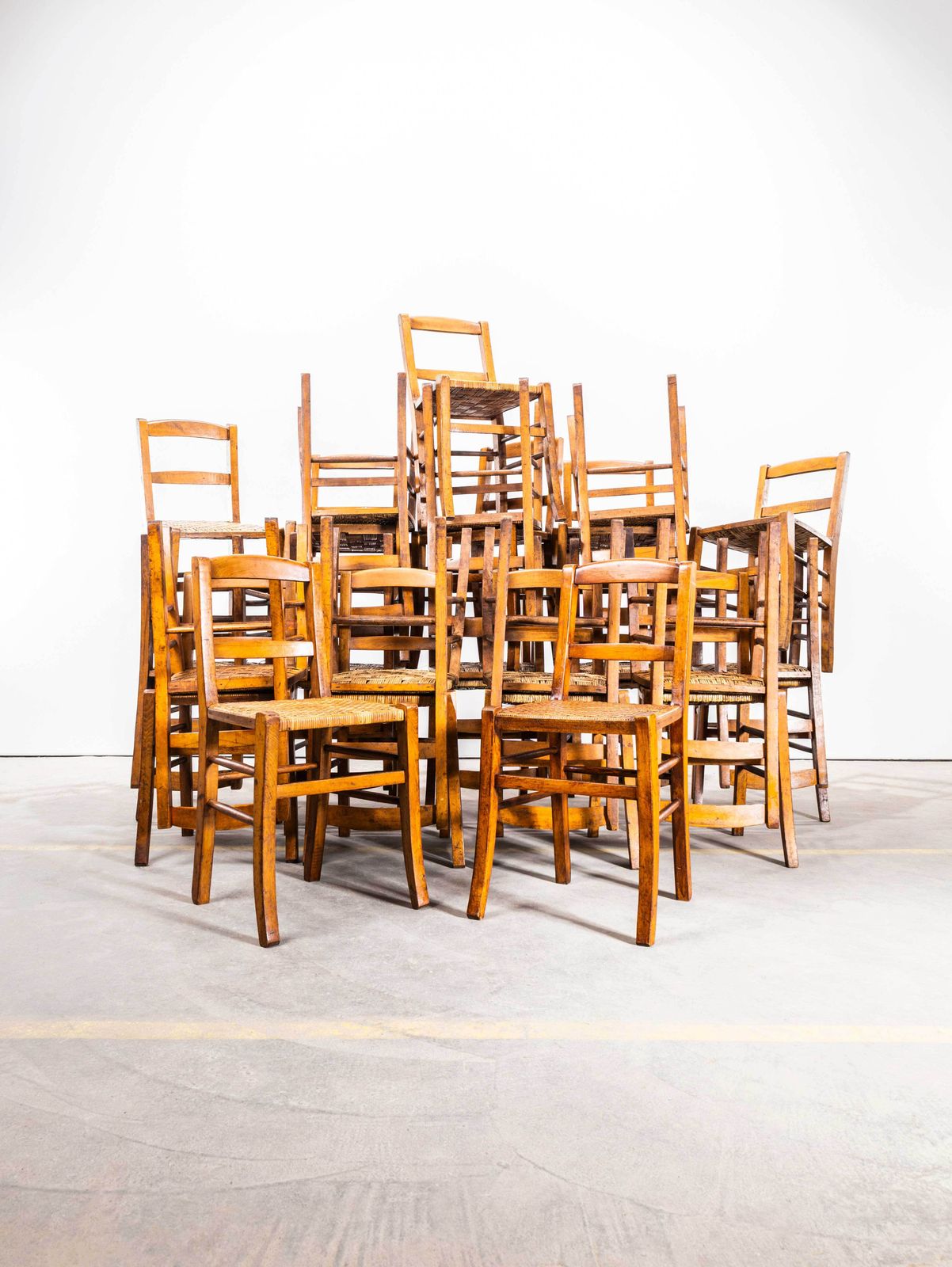1950's Original French Farmhouse Dining Chairs With Woven Seat   Set Of Four photo buy