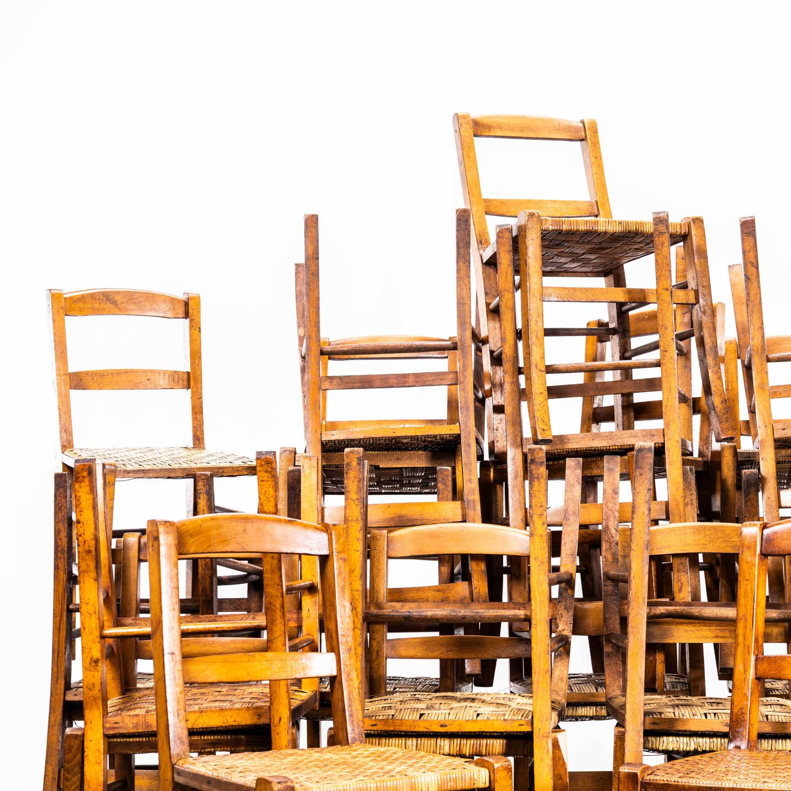 1950's Original French Farmhouse Dining Chairs With Woven Seat   Set Of Six photo vinterior