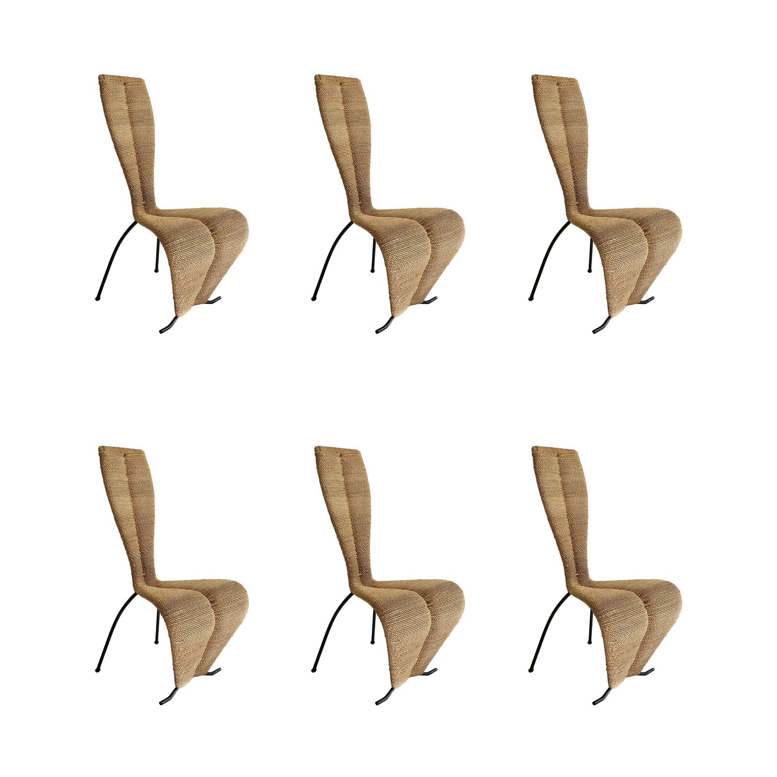 6 X Hourglass Rope Dining Chairs Tom Dixon Style Iron Metal Frame Uk 1980s Postmodern