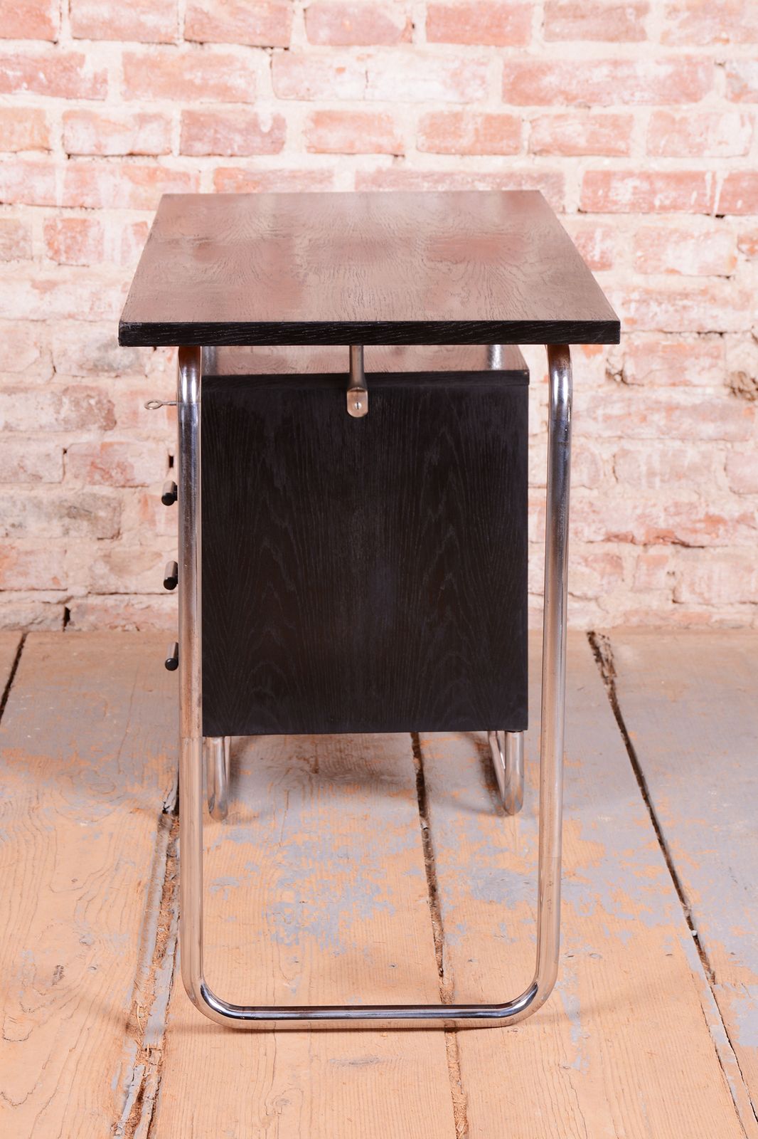 Restored Bauhaus Writing Desk, By Robert Slezák, Oak, Chrome, Czech, 1930s photo vintage