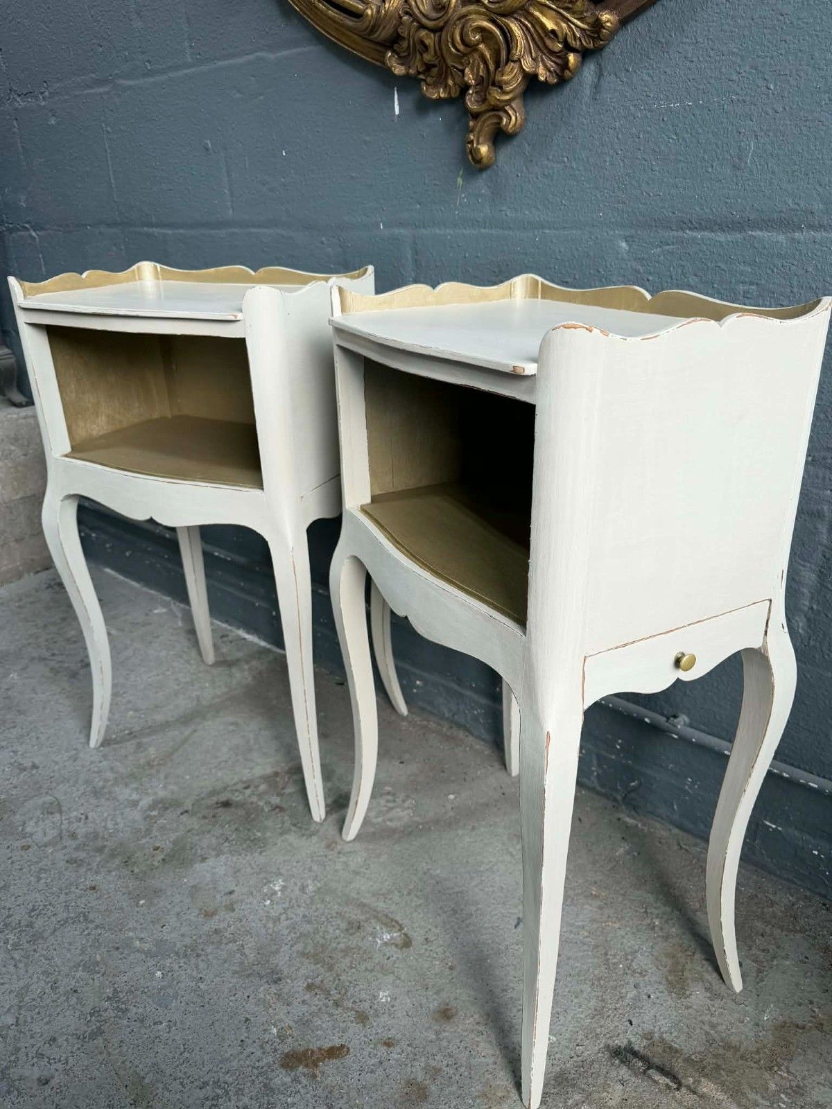 Antique French Pair Of Night Stands/Bedside Tables Upcycled  In A Cream/Beige photo vinterior