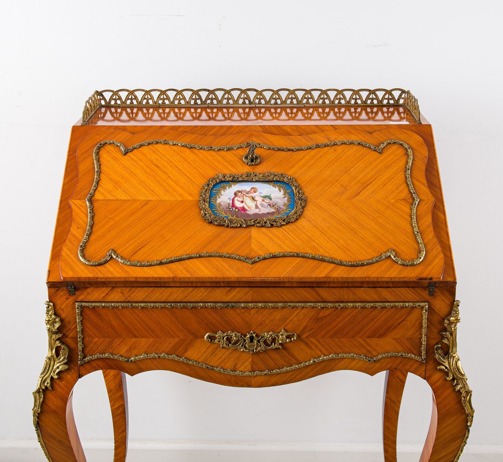 Antique French Kingwood Bureau De Dame With Porcelain Plaque, C.1890 photo 2650.0