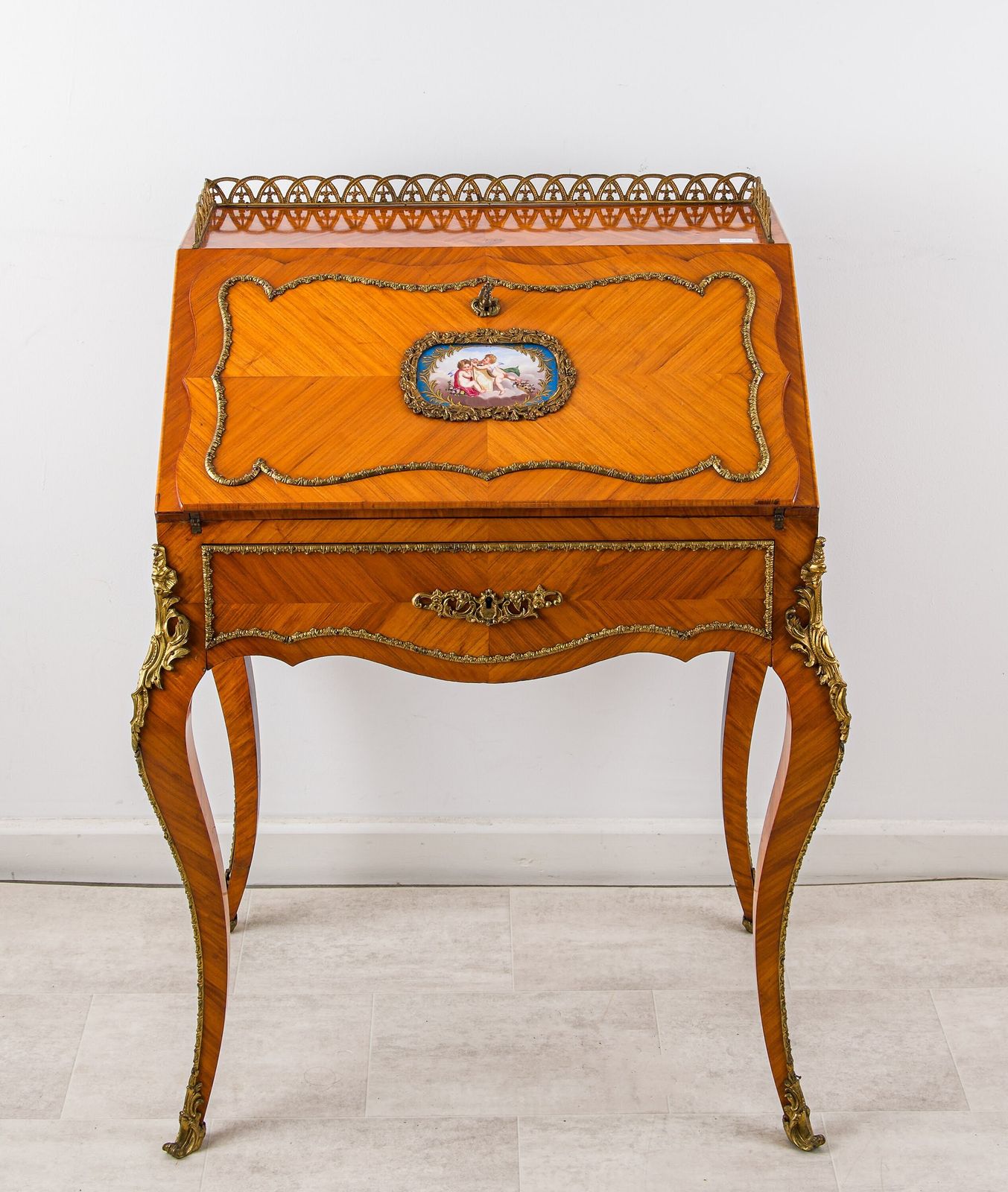 Antique French Kingwood Bureau De Dame With Porcelain Plaque, C.1890 photo buy