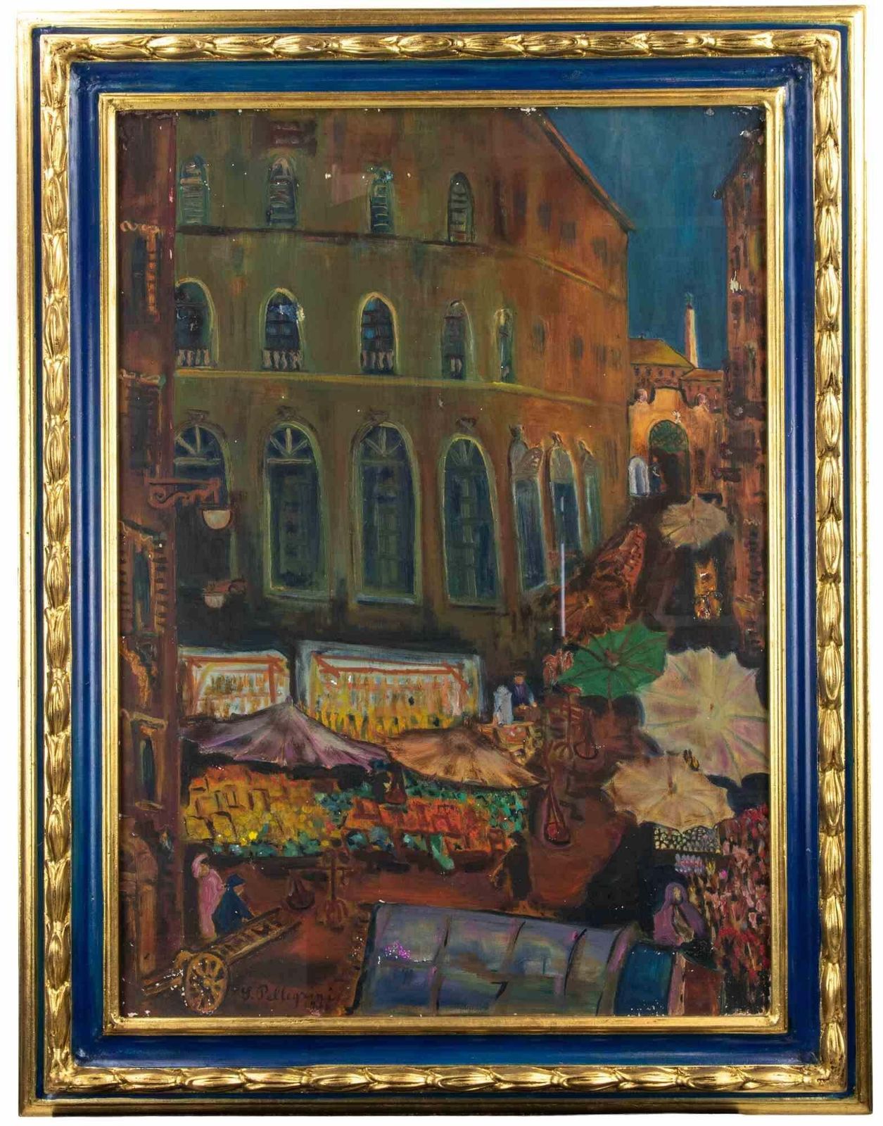 Sirio Pellegrini The Market   Oil Paint By Sirio Pellegrini   1966