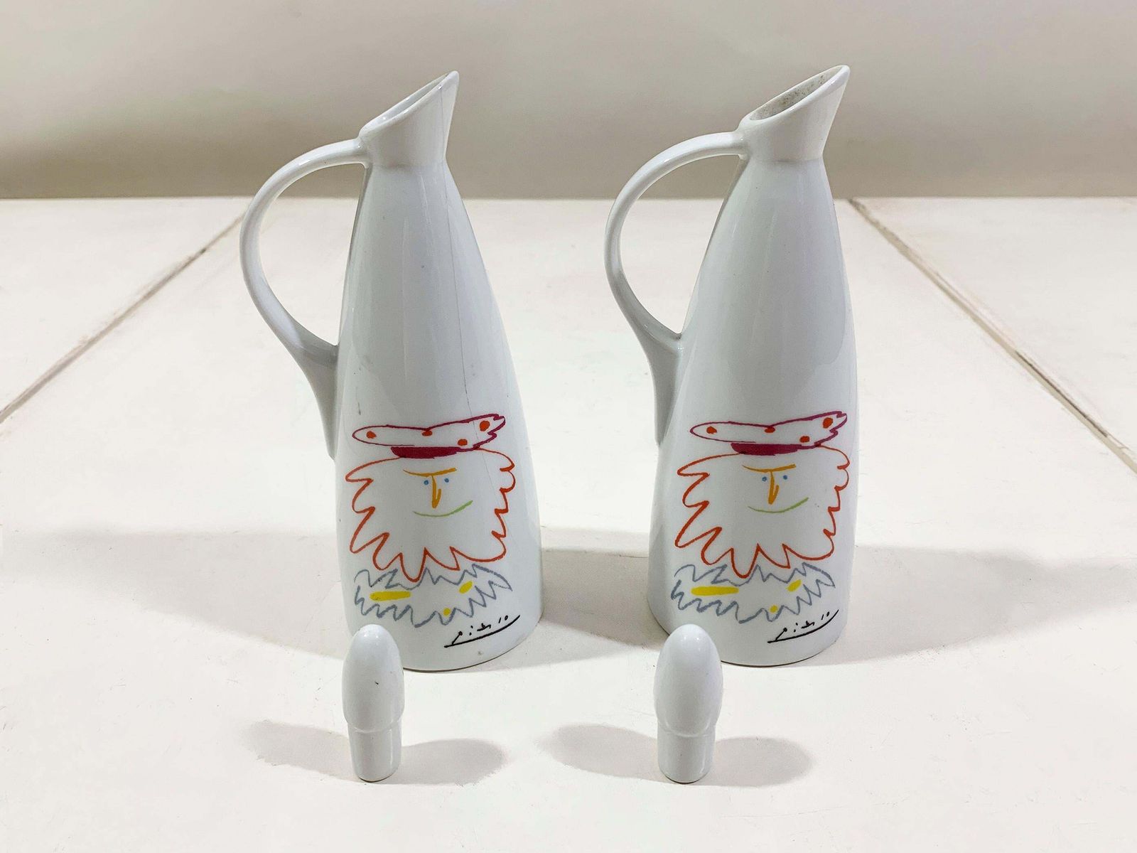 Pair Of Picasso "Le Roi Badadakharida" Licensed Tognana, Oil/Vinegar Cruets photo for sale