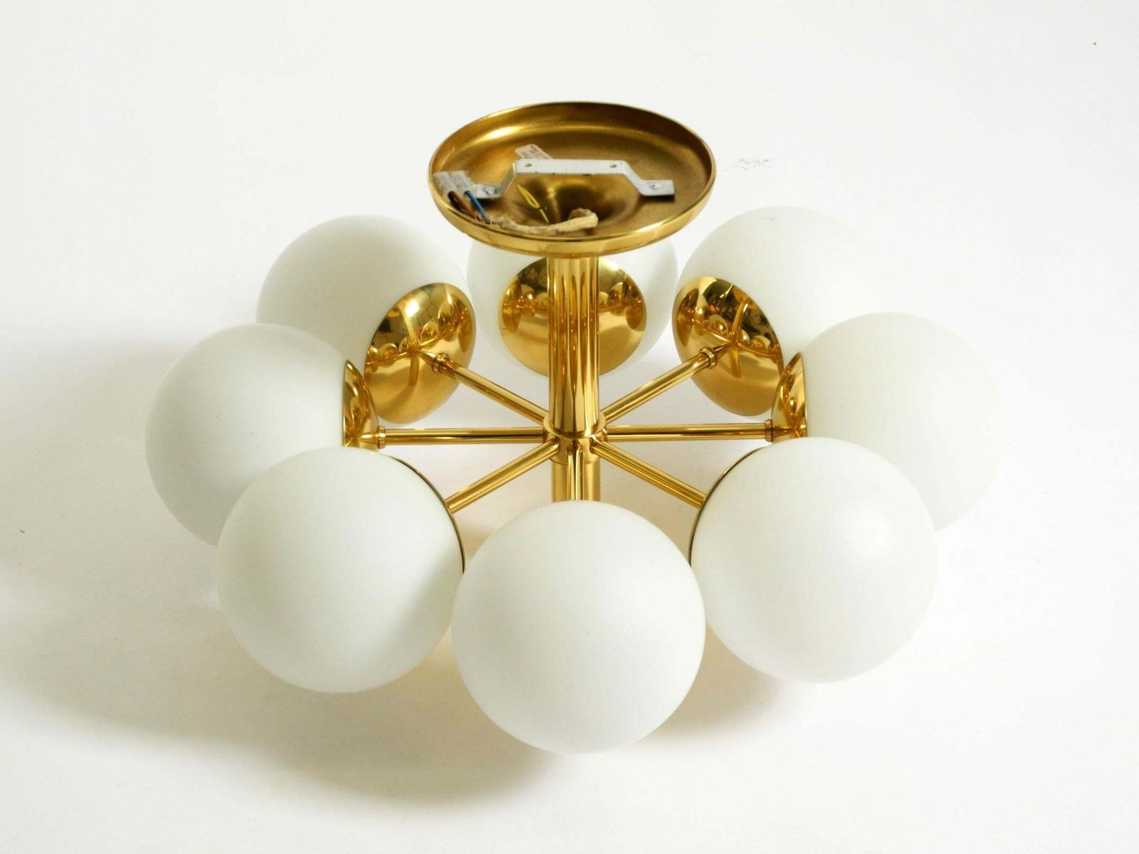 photo for sale 1960s Space Age Brass Ceiling Lamp With 8 Glass Balls By Kaiser Leuchten