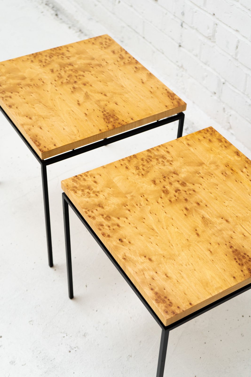 A Pair Of Karelian Birch And Steel Side Tables photo Furniture