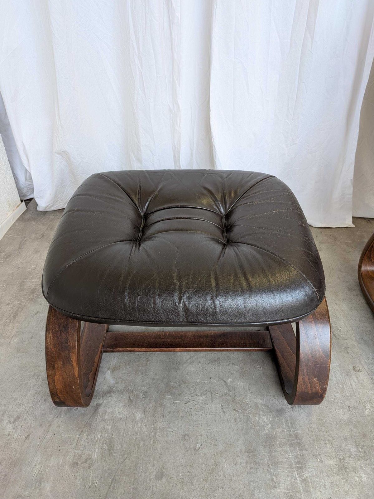 photo furniture Vintage Panther Lounge Chair With Ottoman / Brown Leather Recliner Armchair / Bentwood Frame / Mid Century 1970s