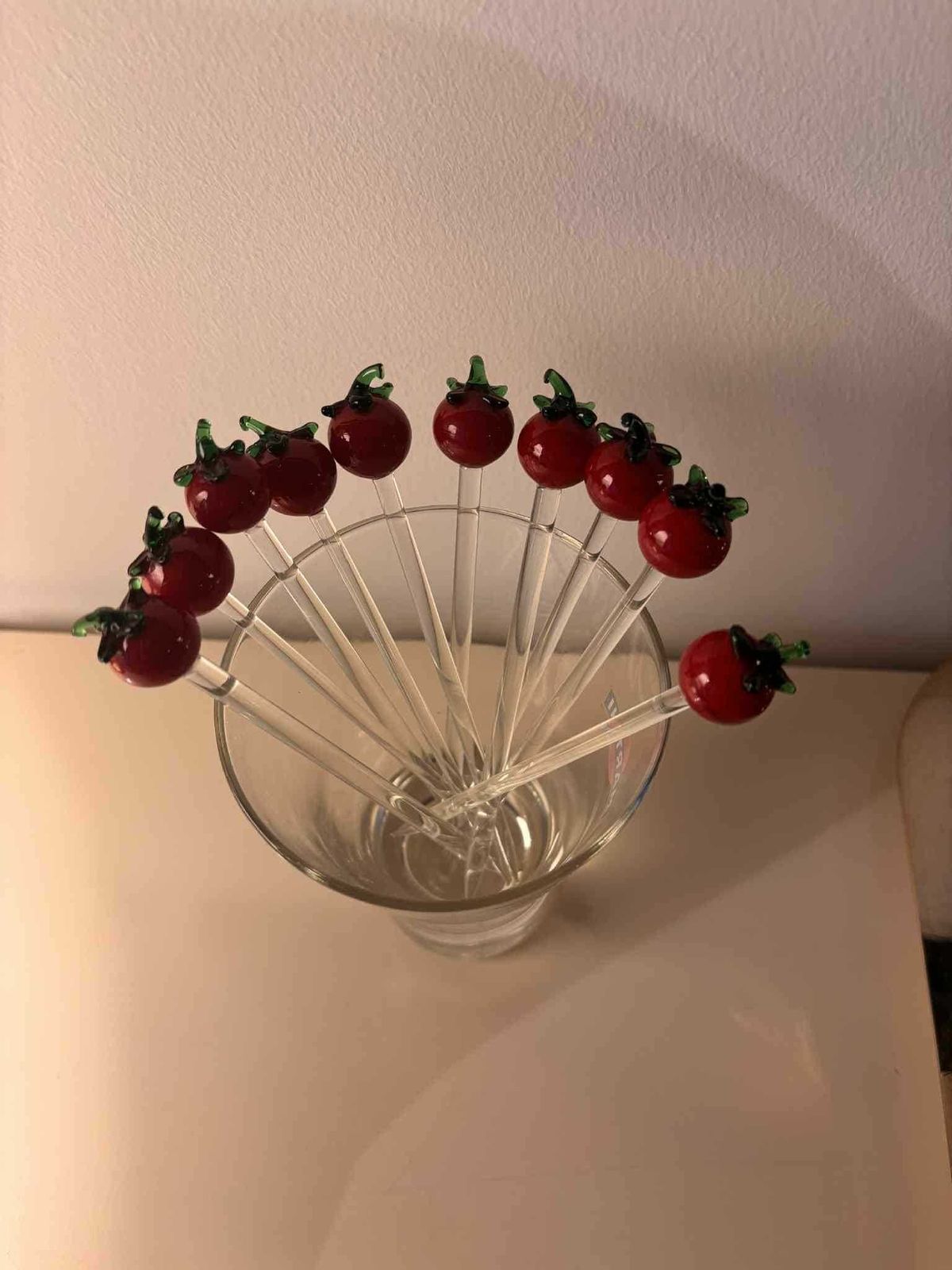 Vintage Murano Glass Tomato Cocktail Stirrers, 1950s Swizzle Sticks, Set Of 10 photo vintage