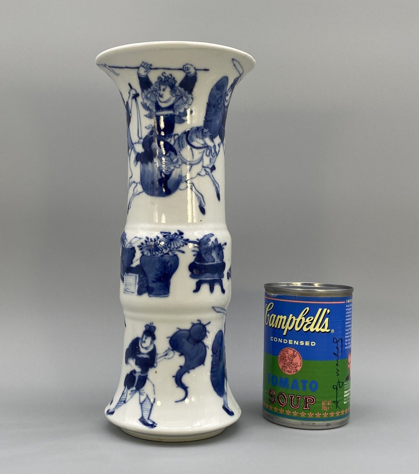 Early 19thc Chinese Gu Shaped Kangxi Style Blue And White Porcelain Beaker Vase photo for sale
