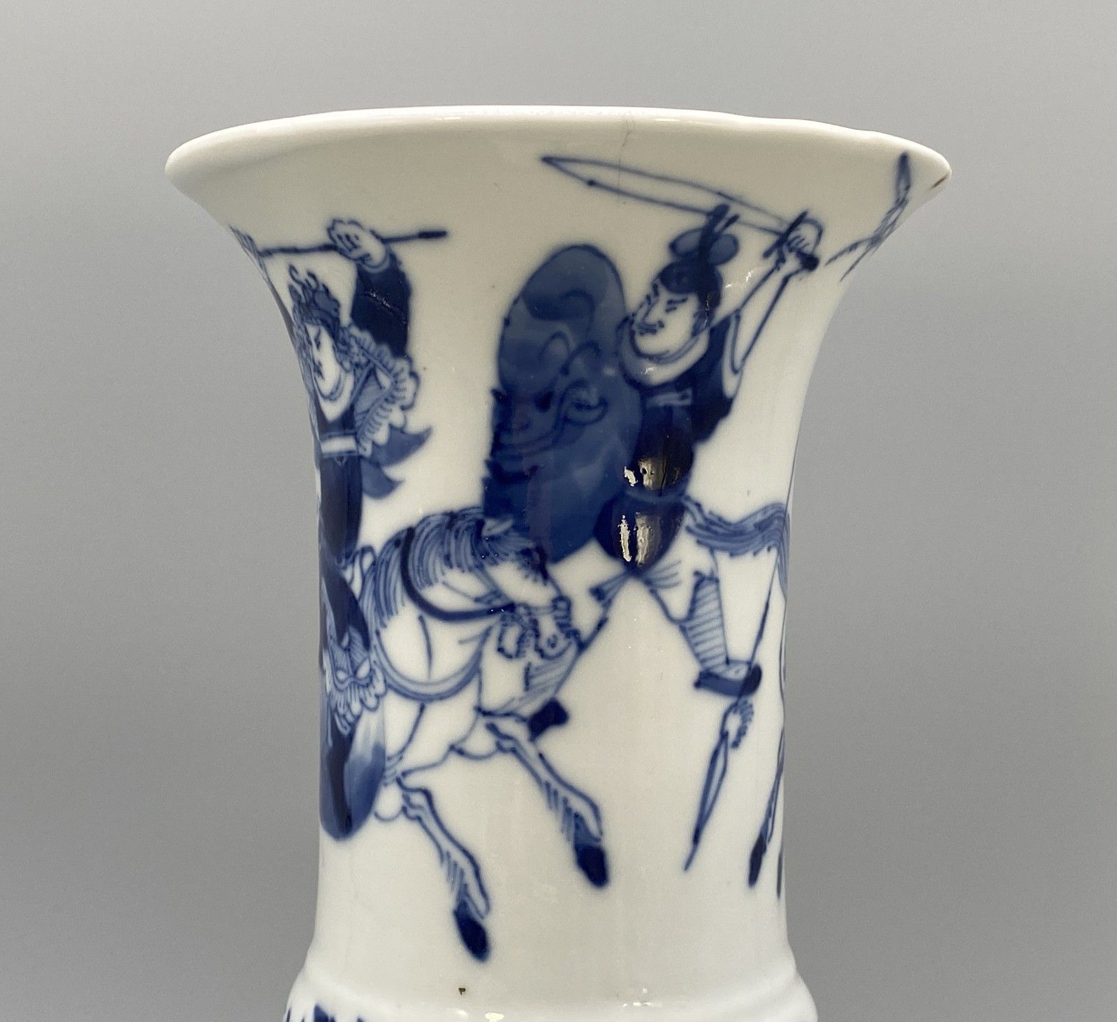 Early 19thc Chinese Gu Shaped Kangxi Style Blue And White Porcelain Beaker Vase photo 499.0
