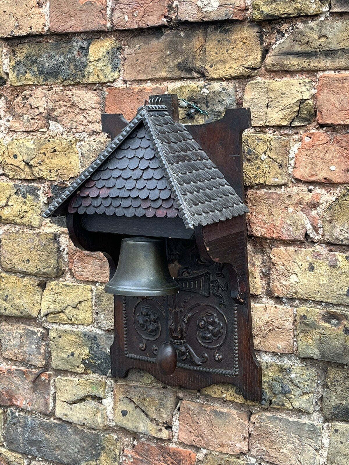 Edwardian Architectural Black Forest Wall Mounted Door Bell, Dinner Bell photo vinterior