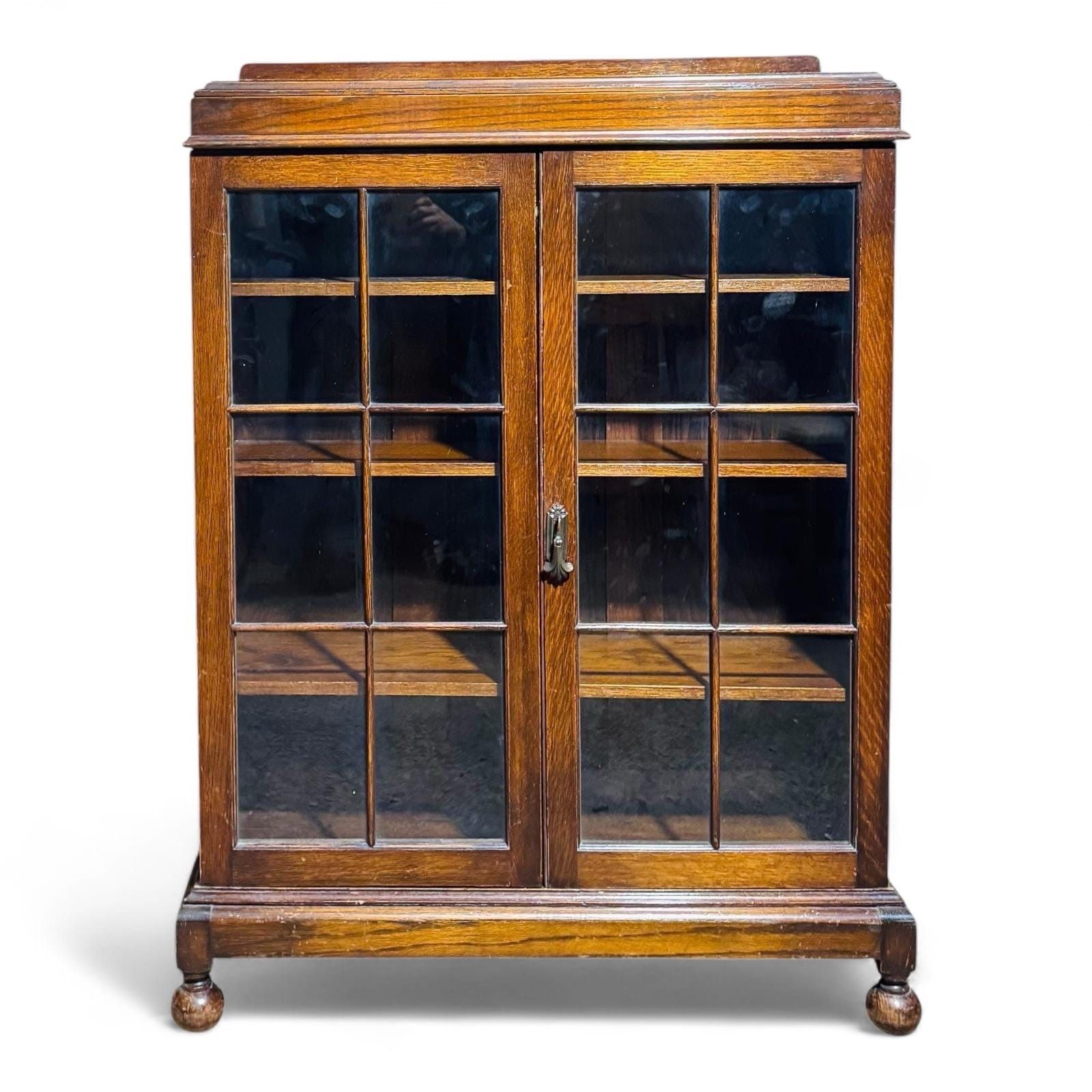photo for sale Antique Oak Bookcase C1920s Bunn Feet Quaint