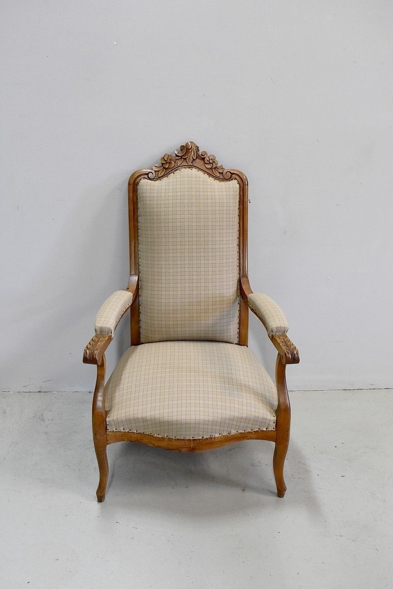 Voltaire Armchair Carved, Early 20th Century