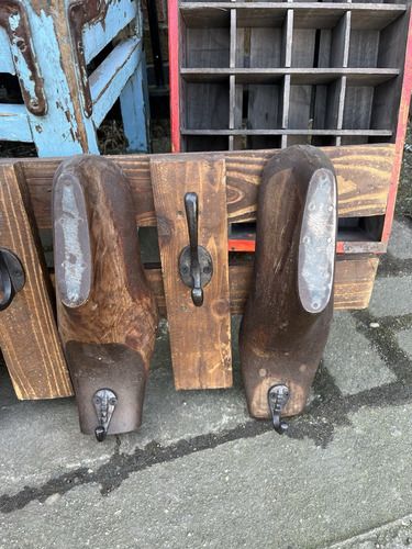 Antique Vintage Wooden Shoe Last X 4 Coat Rack Hooks Wall Mounted photo Furniture