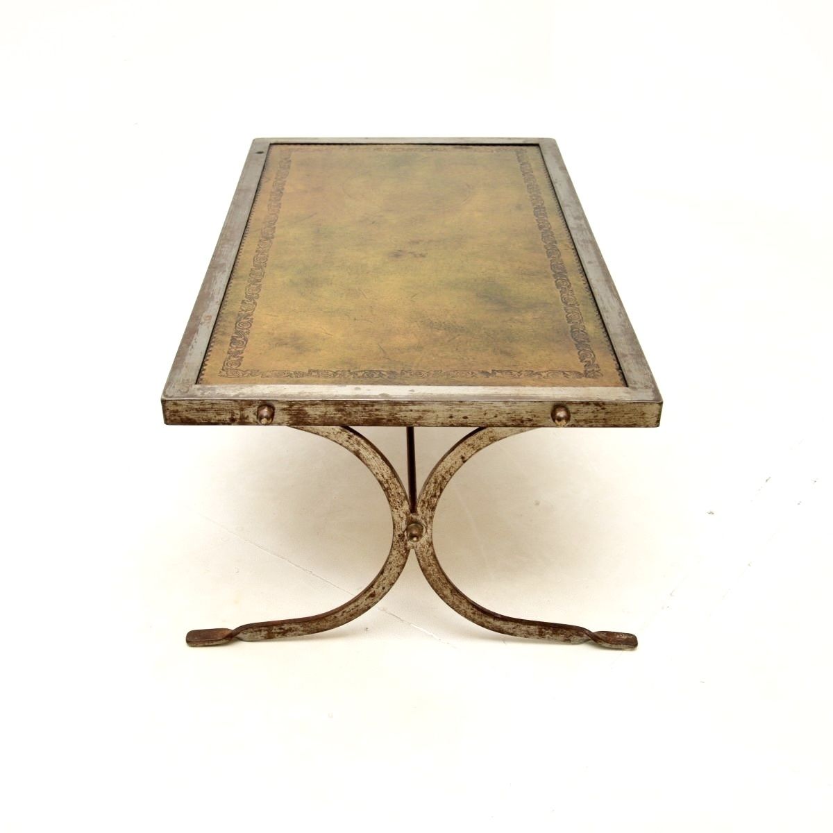 Vintage French Steel And Leather Coffee Table photo for sale