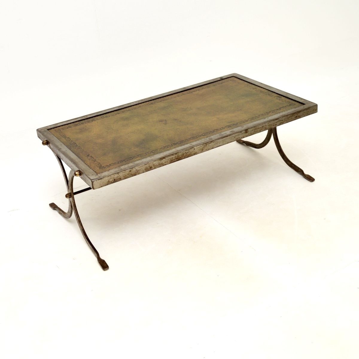 Vintage French Steel And Leather Coffee Table photo vinterior