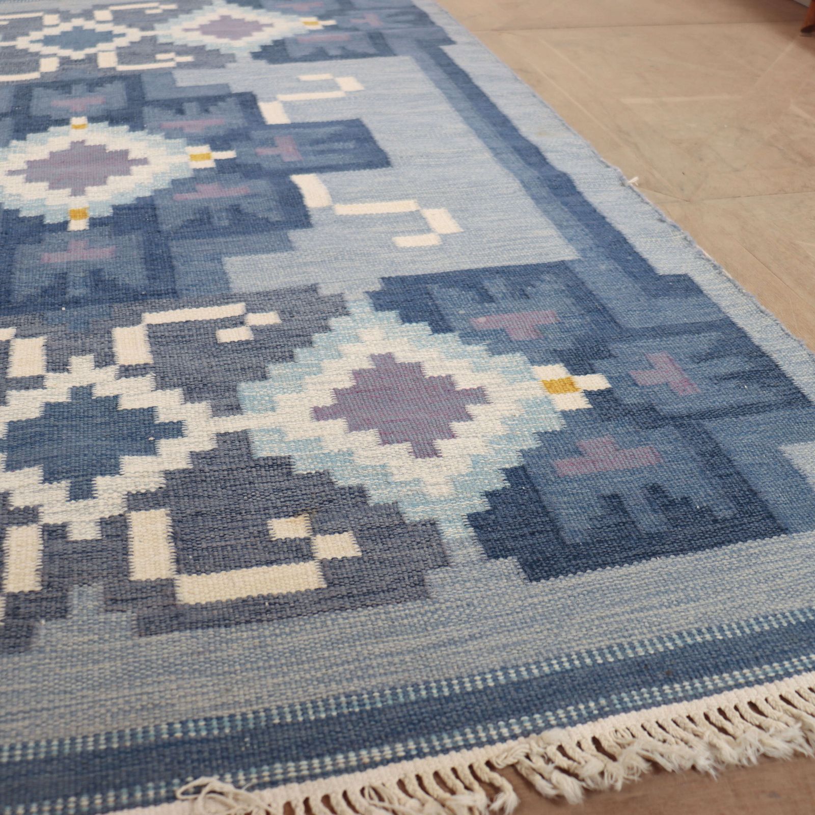 Swedish Mid Century Handmade Flat Weave Rug photo Textiles