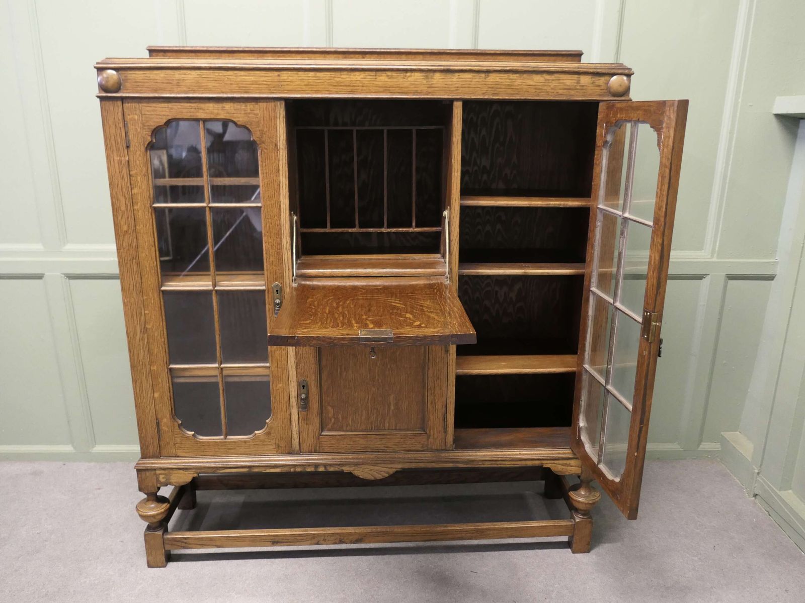 Arts And Crafts Golden Oak Display Cabinet, Bureau, Book Case photo Furniture