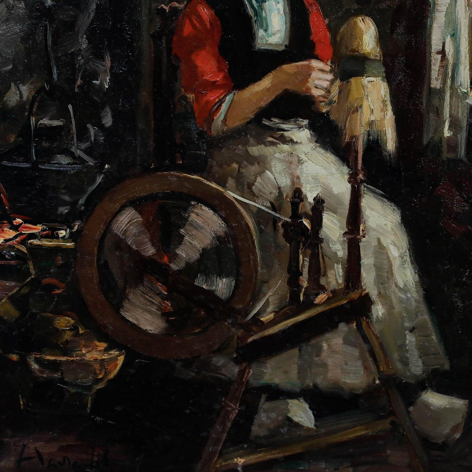 Harry Haerendel (1896 1991) Framed 20th Century Oil, The Spinning Wheel photo Art