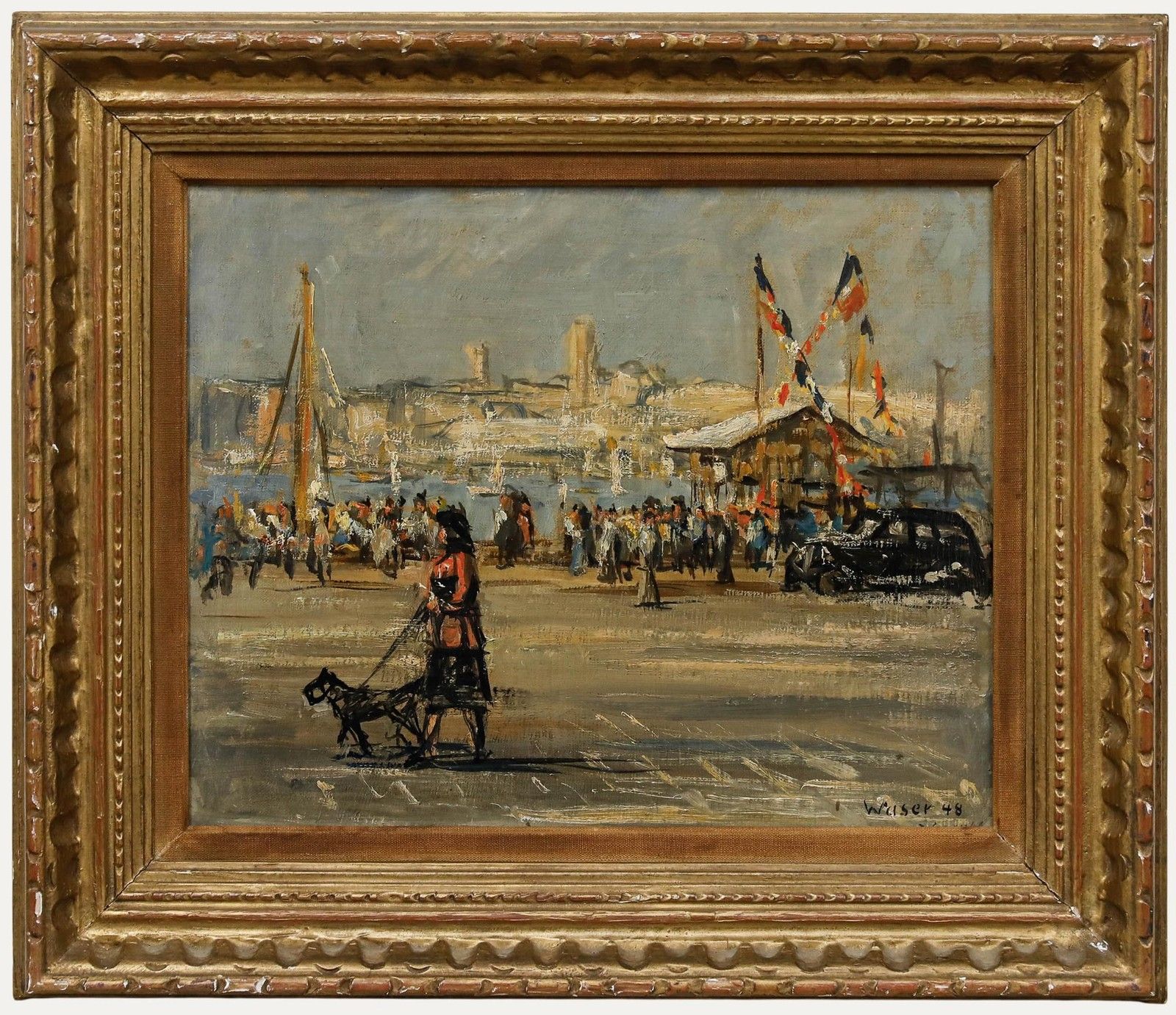 Urs Heinrich Otto Waser (1913 2008) Framed Oil, At The Ferry Crossing
