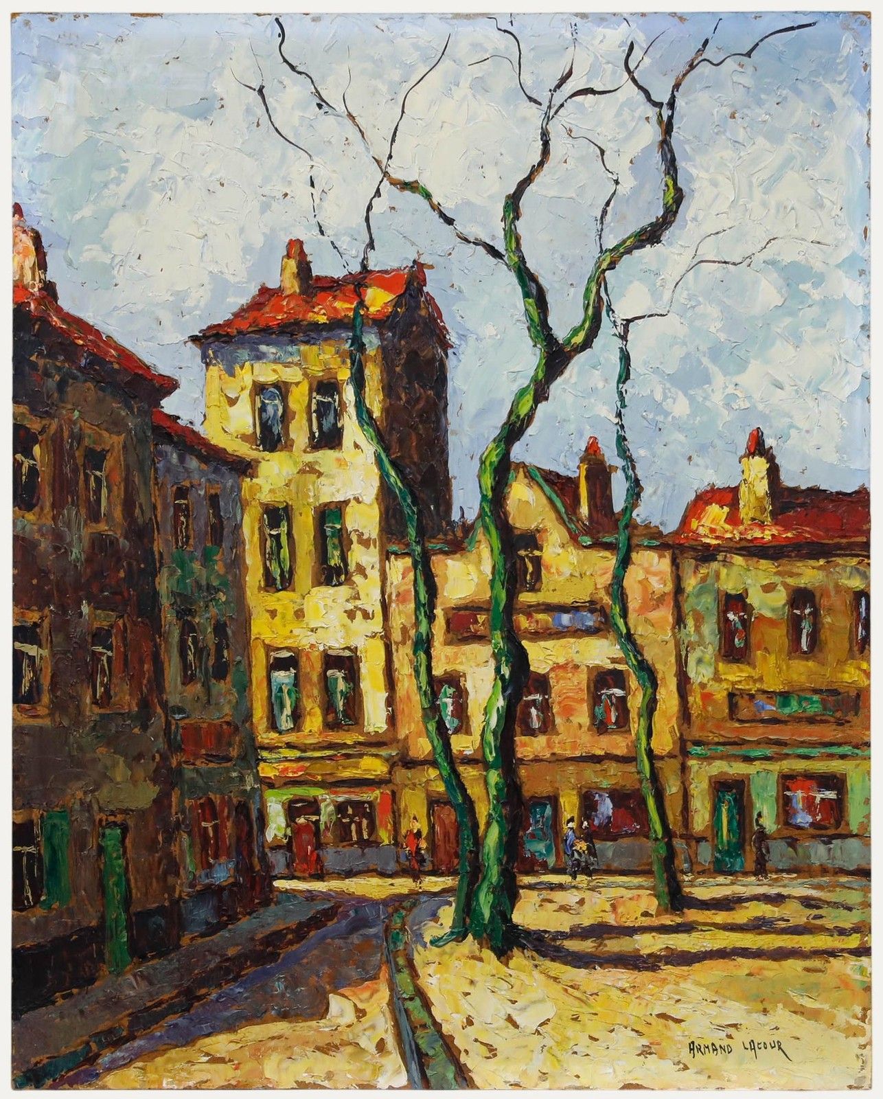 Armand Lacour (1910 1970) 20th Century Oil, Town Square