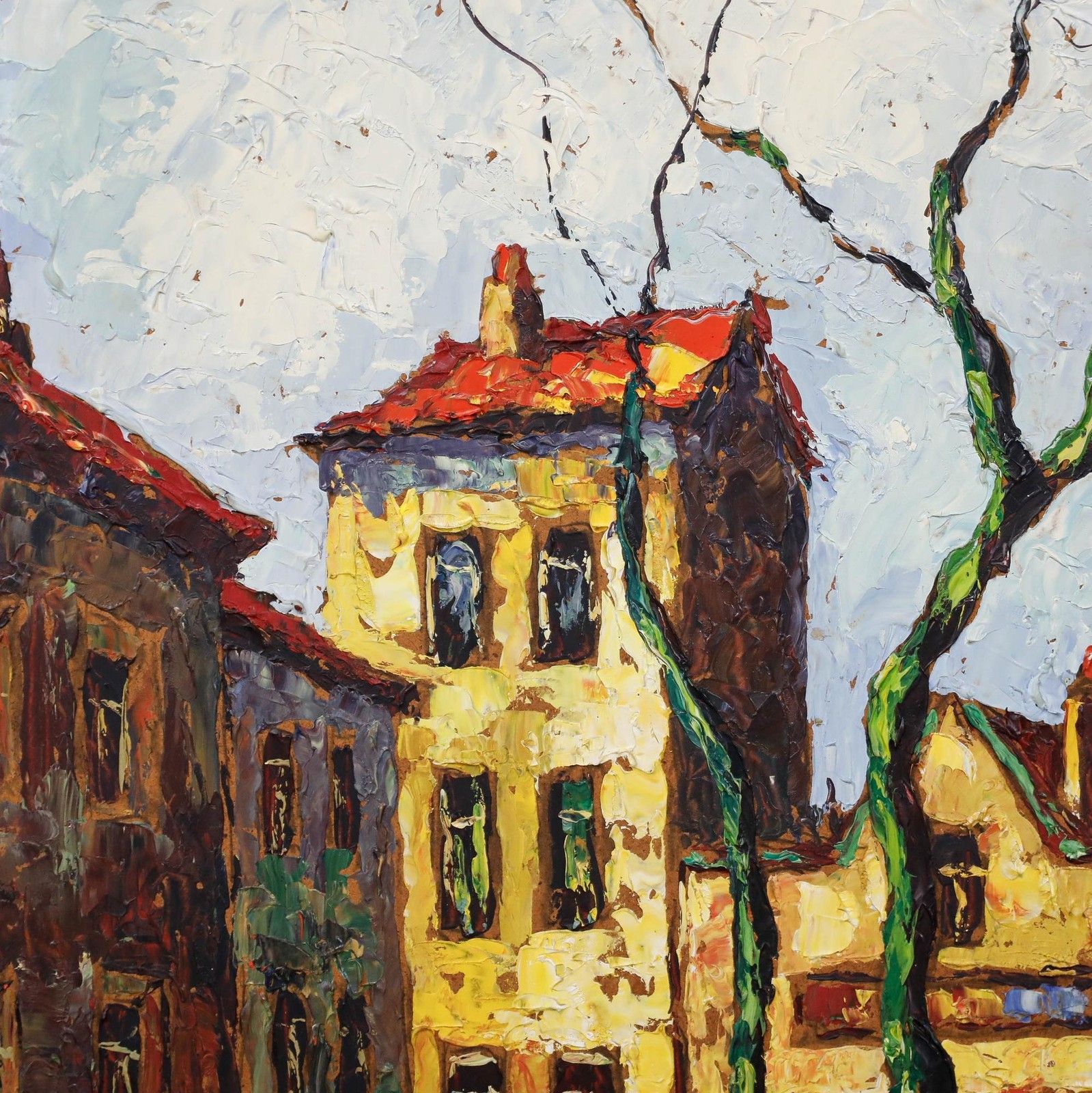 Armand Lacour (1910 1970) 20th Century Oil, Town Square photo Art