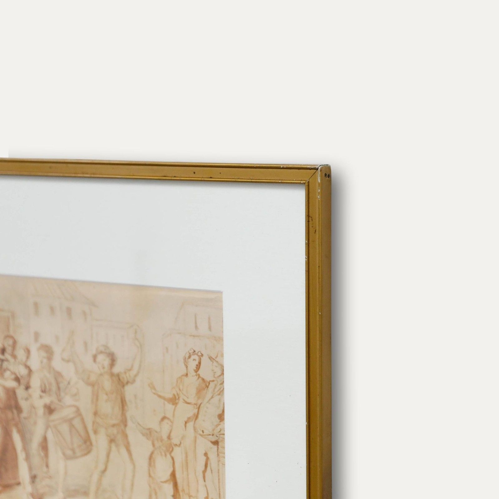 Framed 18th Century Sepia Watercolour Revellers In A Street photo vinterior