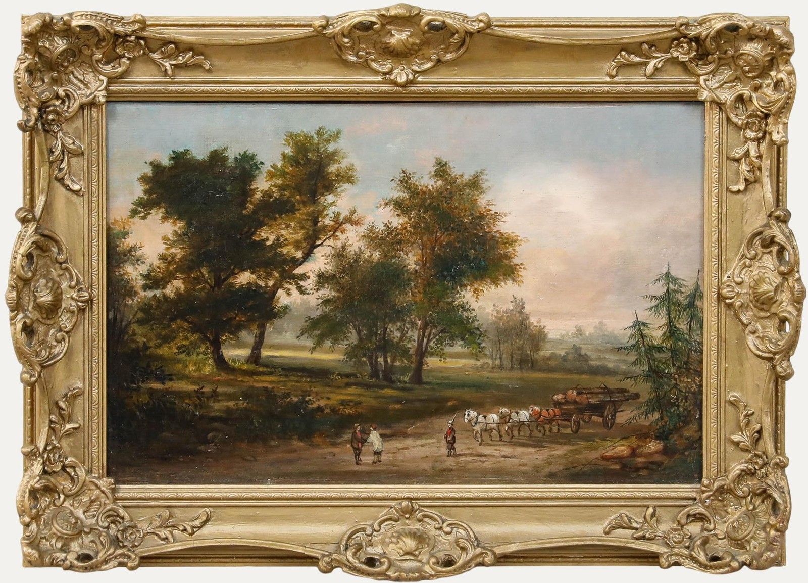 Framed Late 19th Century Oil The Log Wagon