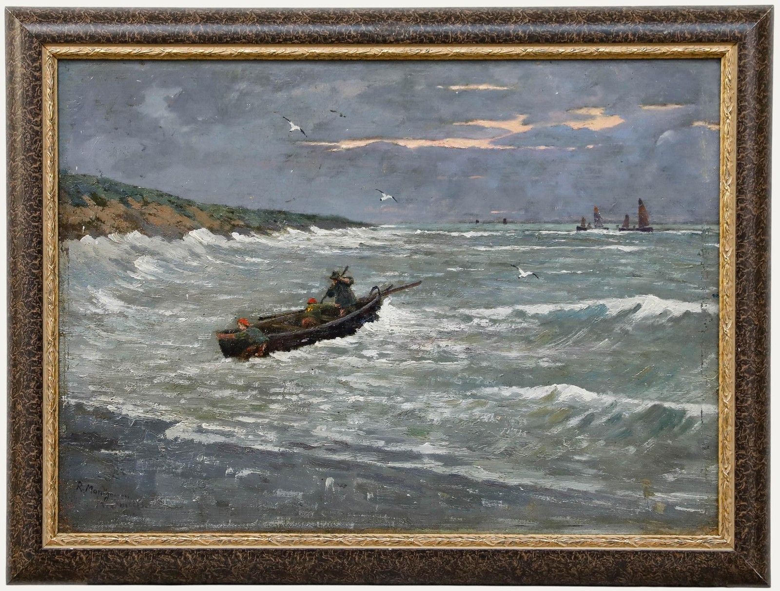 Frans Smeers (1873 1960) Early 20th Century Oil, Fishermen Returning From Sea