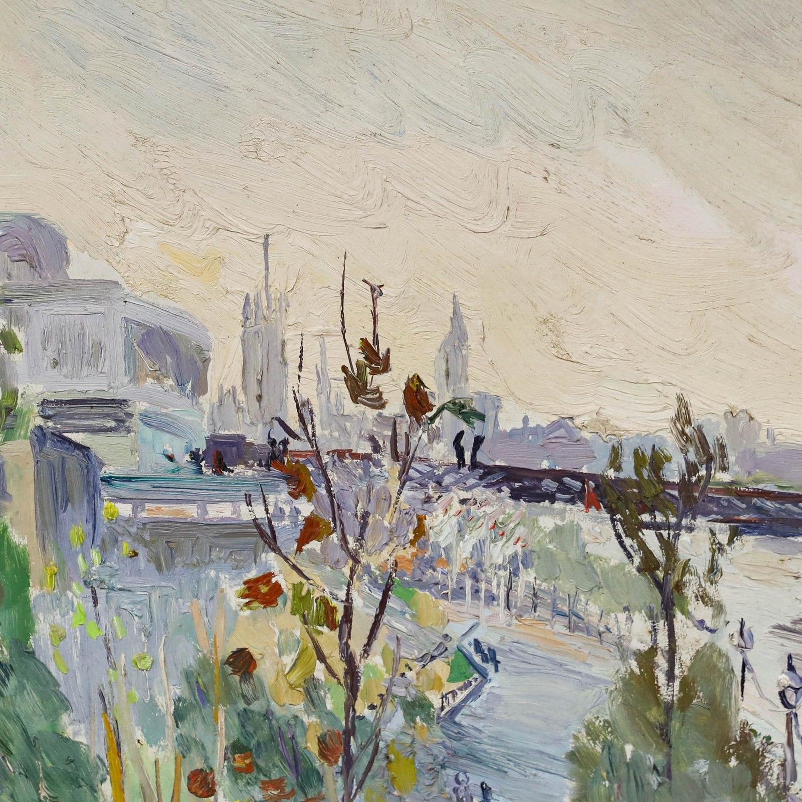 Impressionist Mid 20th Century Oil South Bank Towards Westminster photo Art