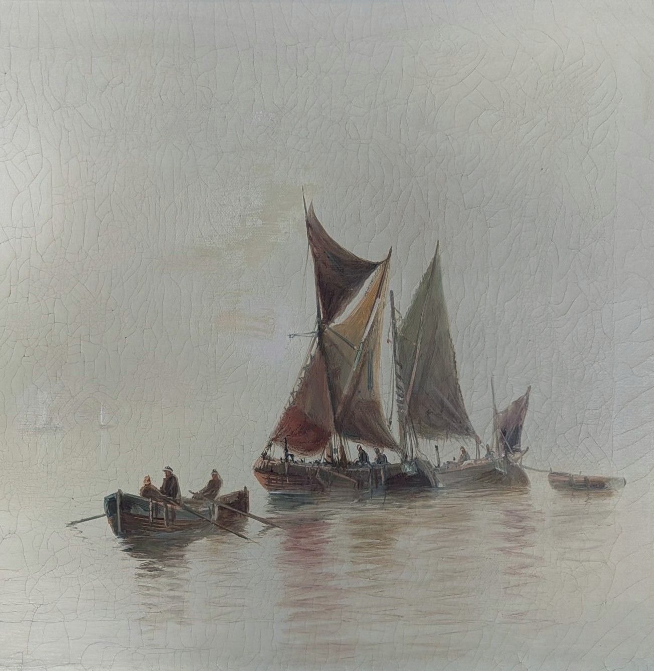 Thames Barges Riverscape Oil Painting By Edward Henry Eugene Fletcher Circa 1900 photo vinterior