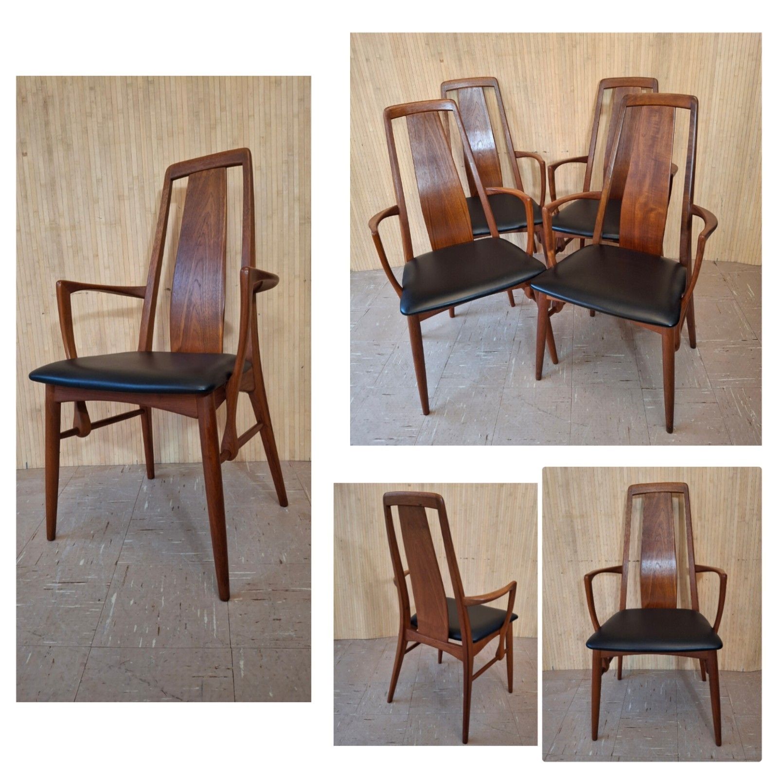 Fab Vintage Set Of 4 Danish Teak Niels Koefoed Eva Dining Carver Chairs Black