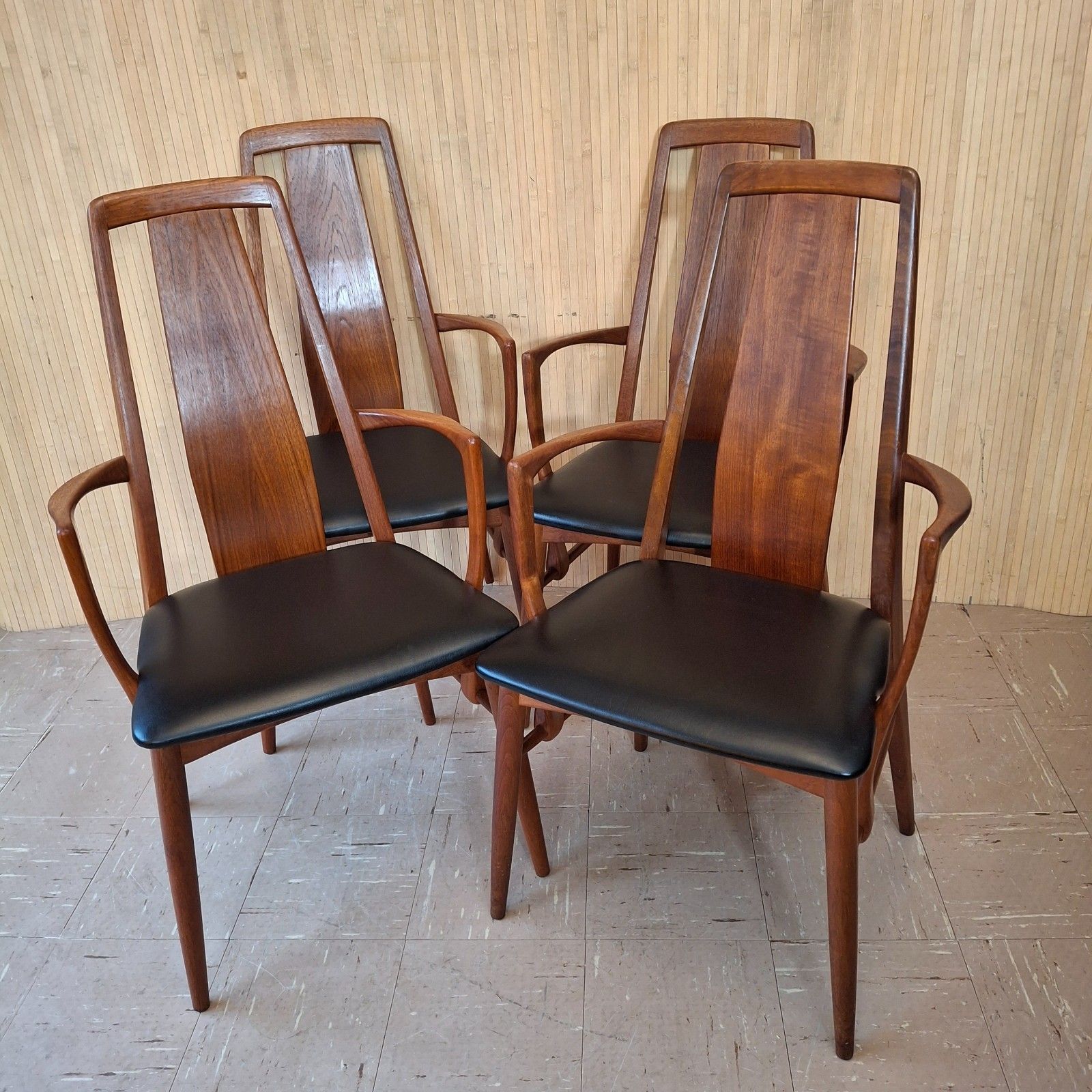 Fab Vintage Set Of 4 Danish Teak Niels Koefoed Eva Dining Carver Chairs Black photo for sale