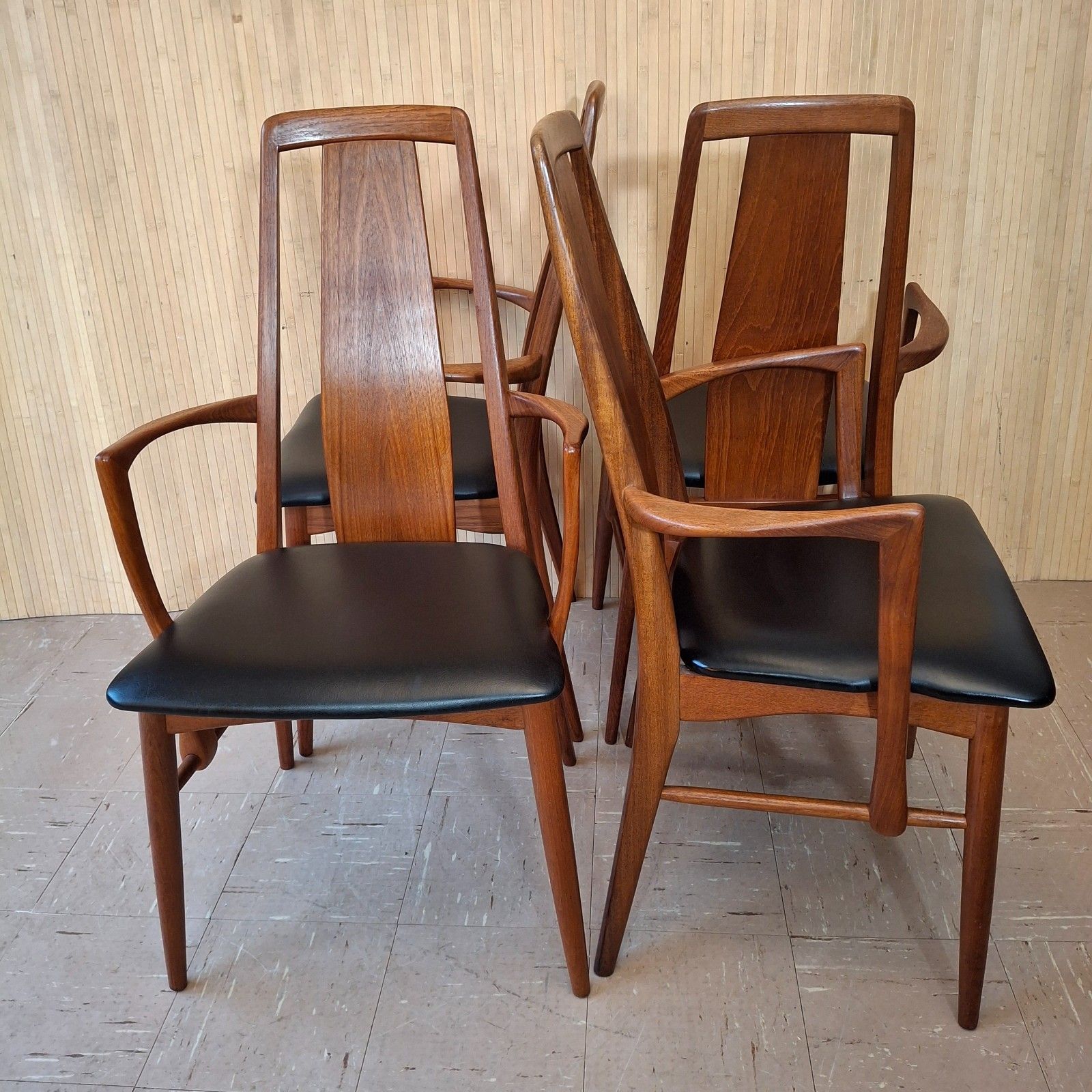 Fab Vintage Set Of 4 Danish Teak Niels Koefoed Eva Dining Carver Chairs Black photo vinterior