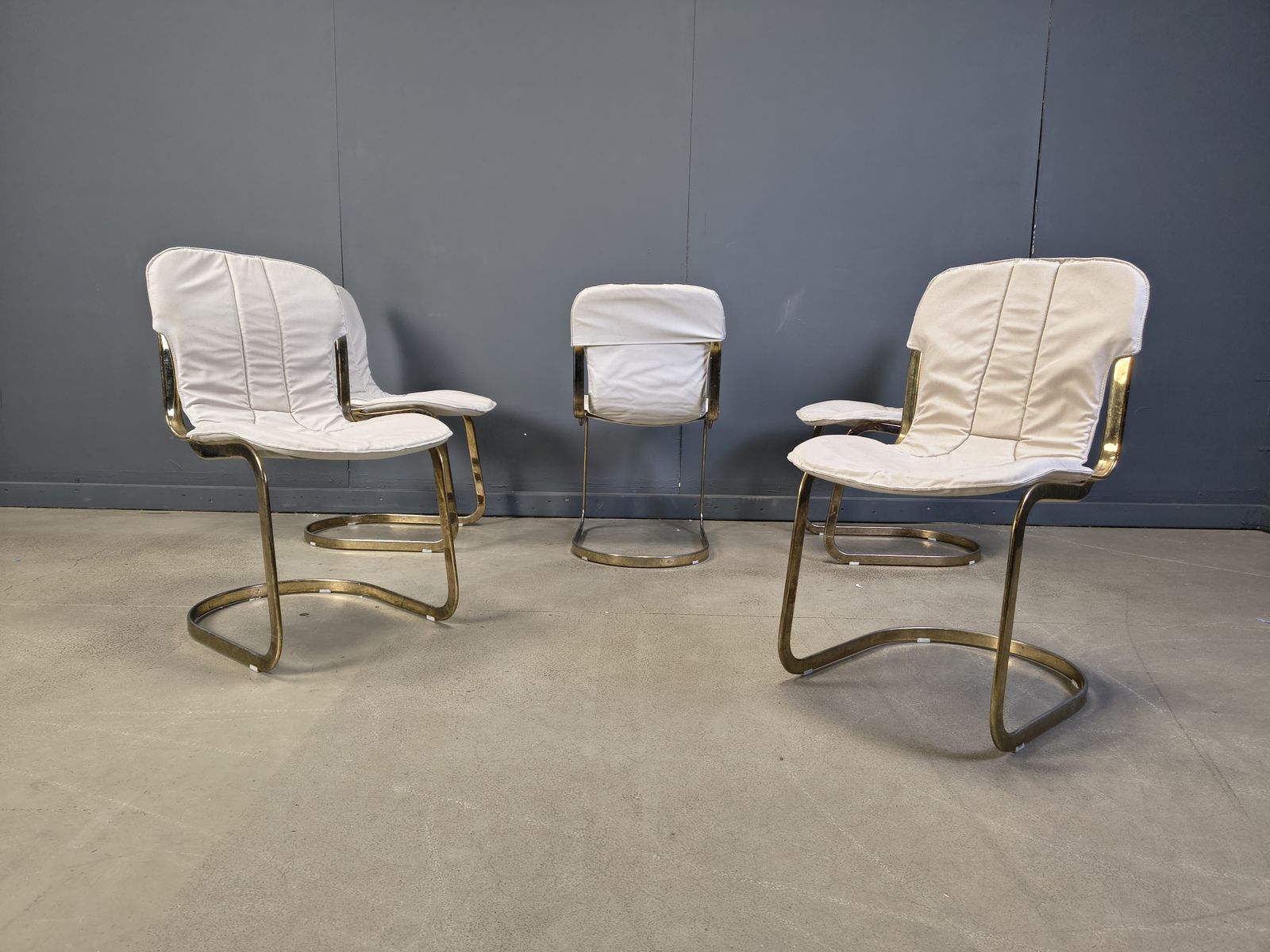 Vintage Dining Chairs By Willy Rizzo For Cidue Set Of 5, 1970s photo vinterior