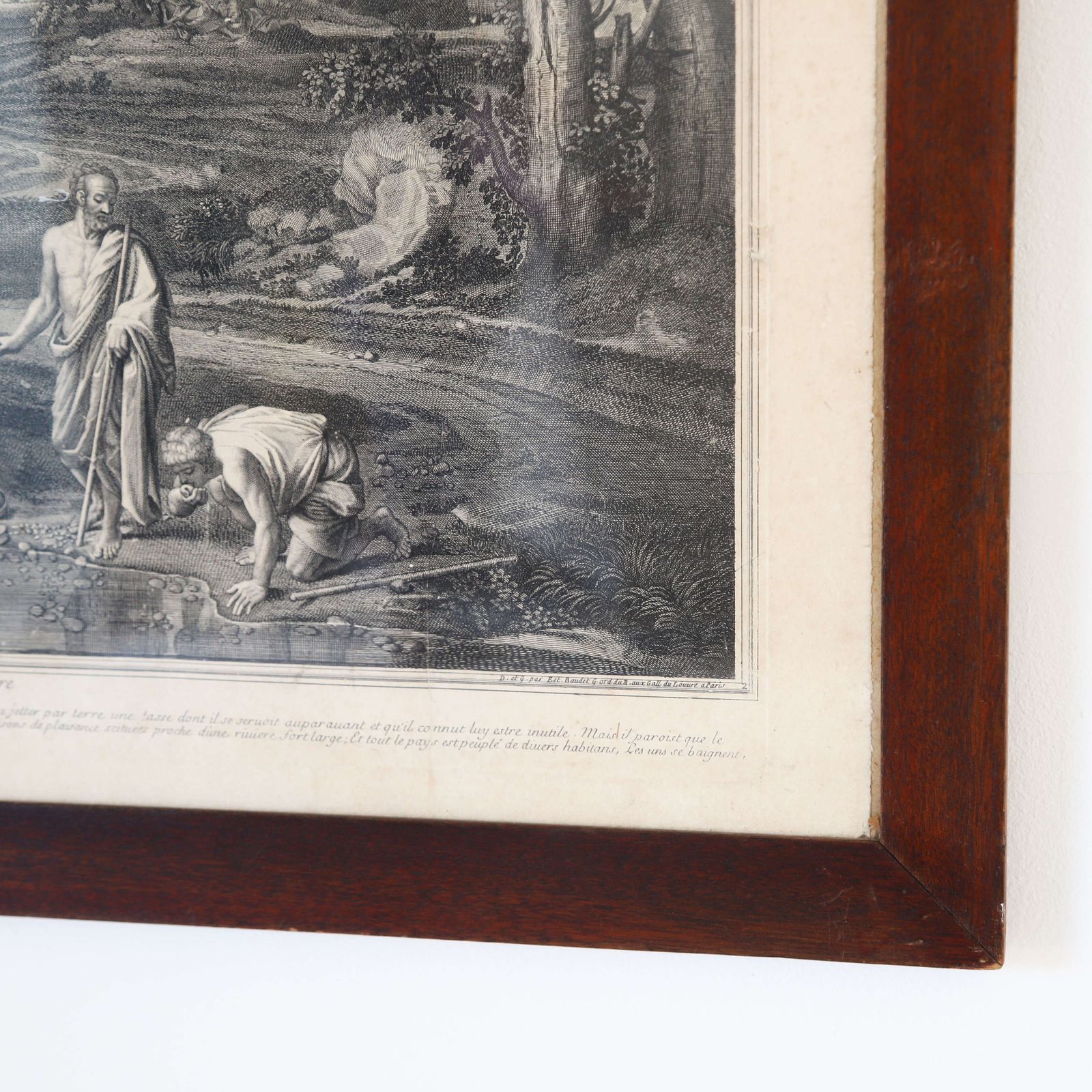 18th Century French Engraving 'Landscape With Diogenes' By étienne Baudet   Original Frame photo vintage