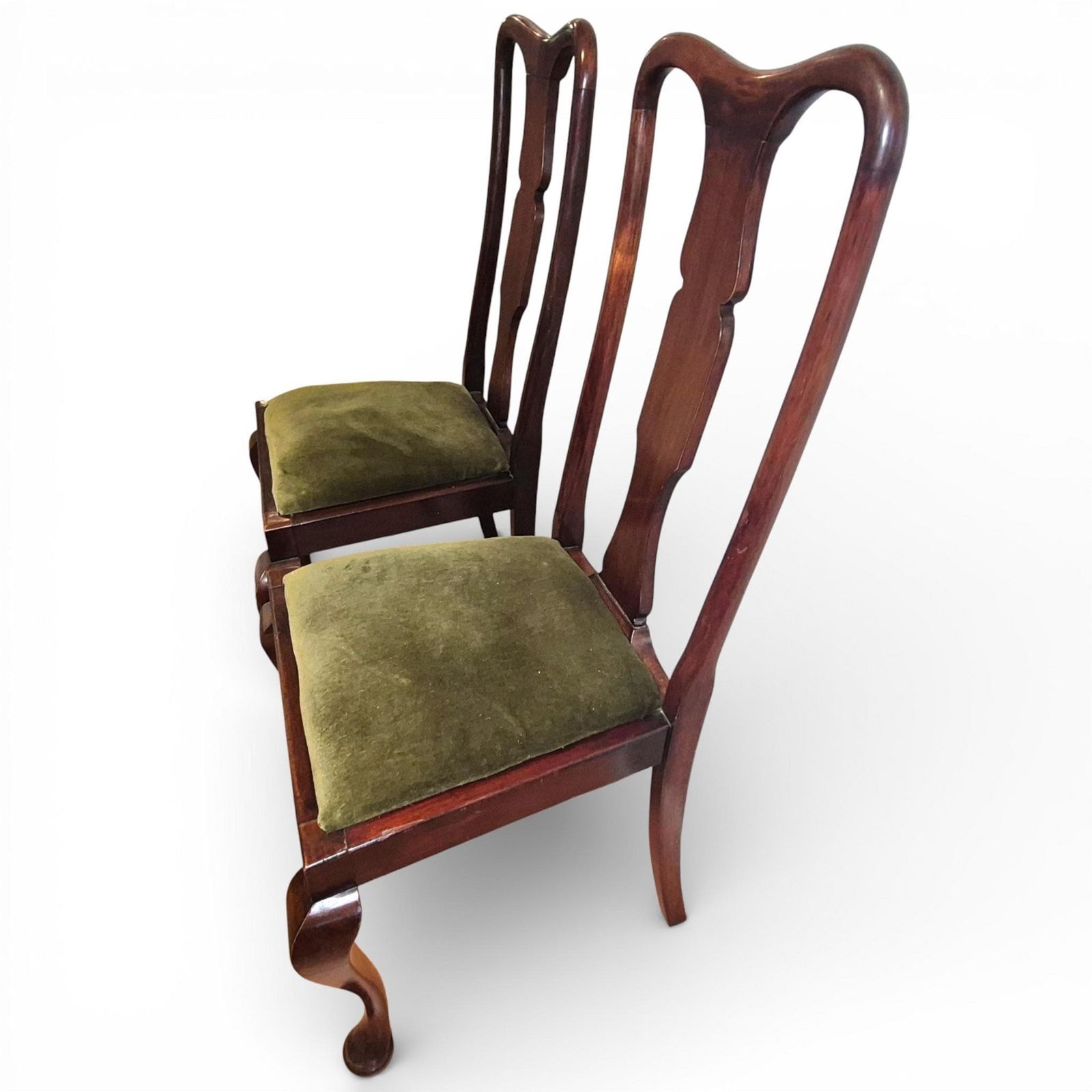 Pair Of Queen Anne Style Mahogany High Back Dining Chairs | Upholstered Seats photo 315.0