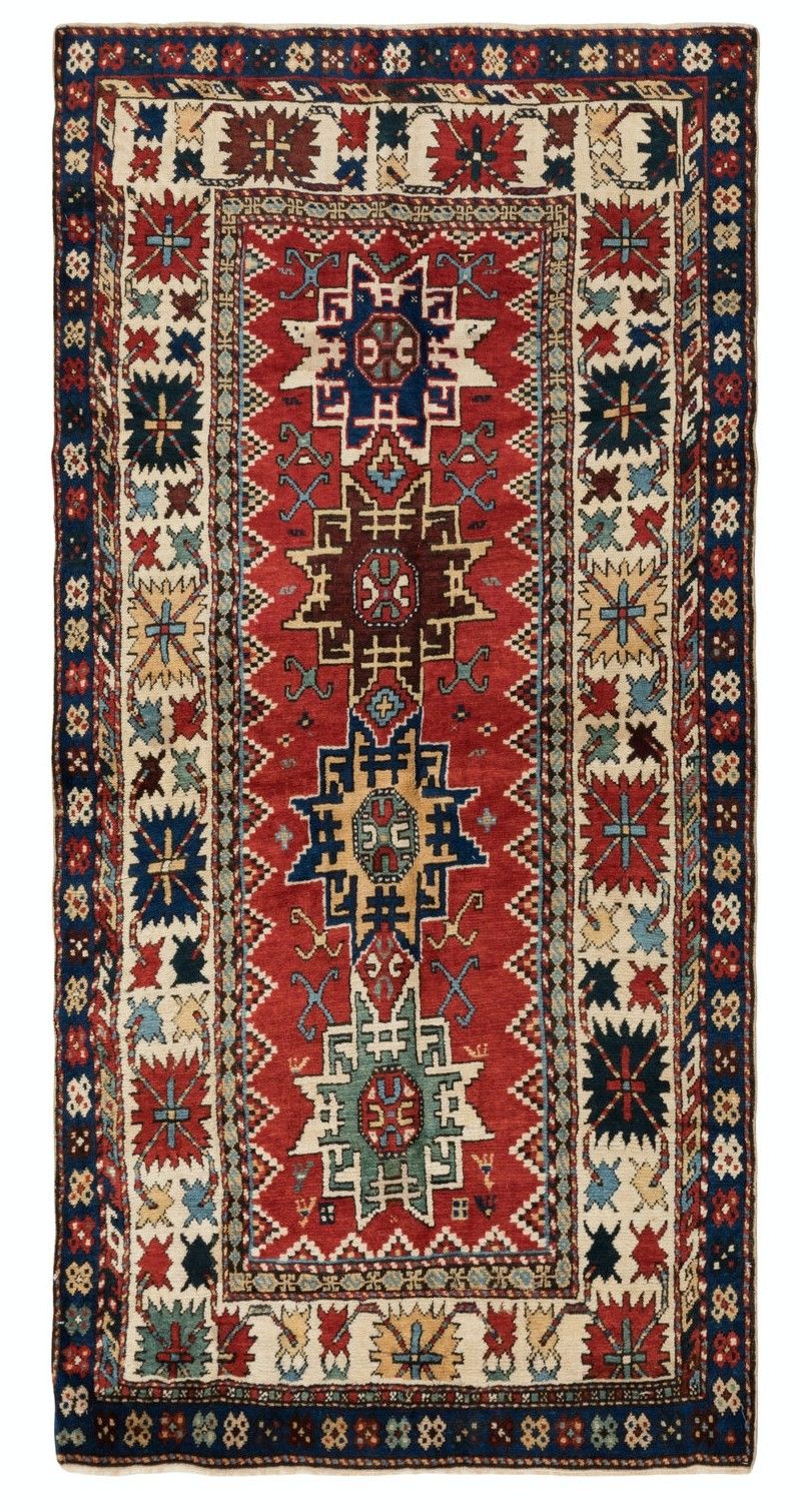 3.7x7 Ft Antique Caucasian Lesghi Rug, Late 19th Century