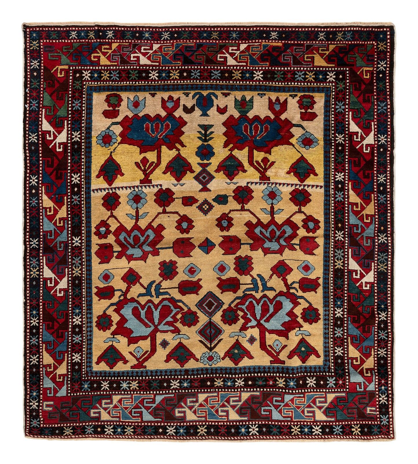 4.2x4.7 Ft Antique Shirvan Rug, East Caucasus, Ca 1890