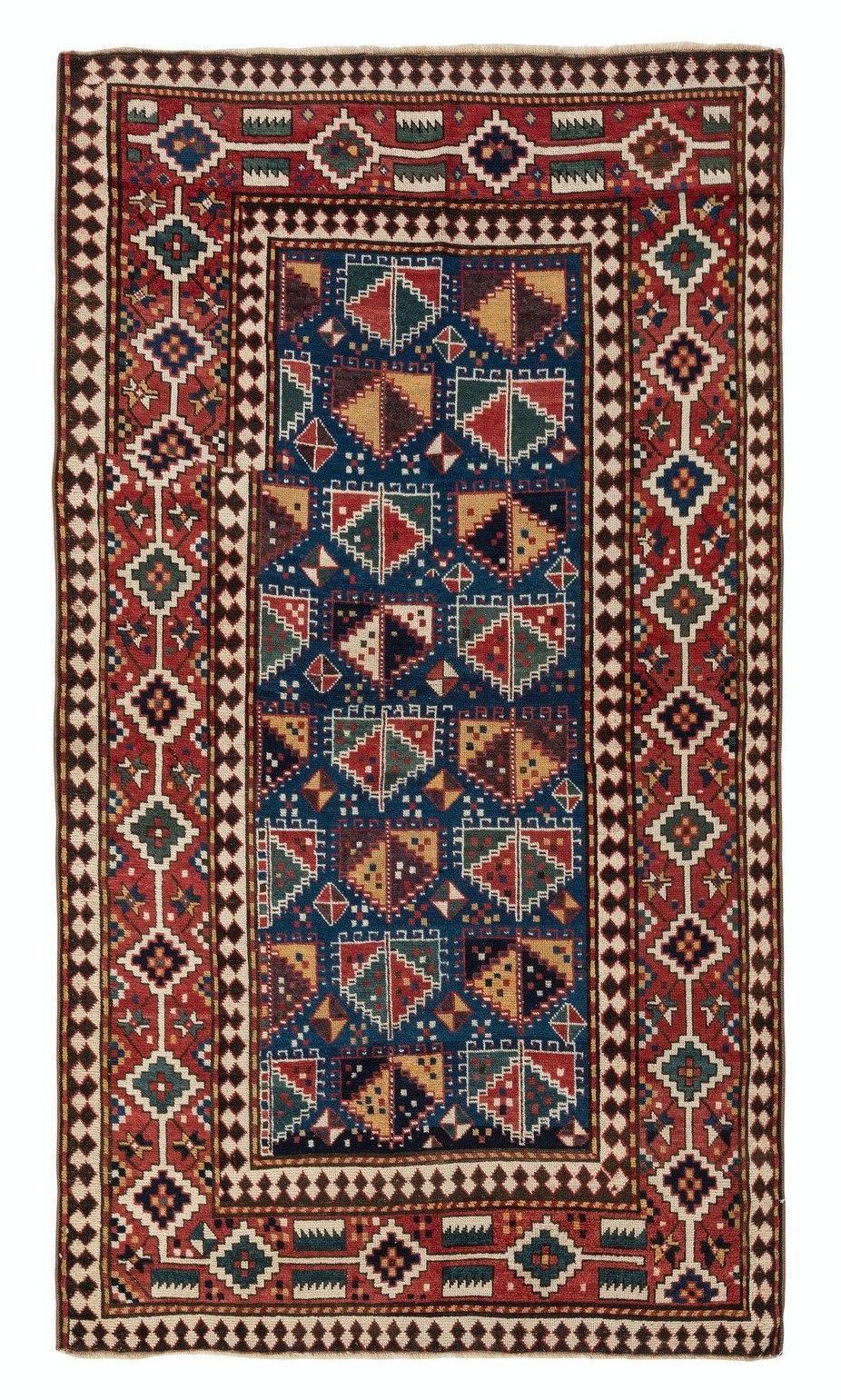 4.5x8.3 Ft Antique Kazak Rug, Ca 1870