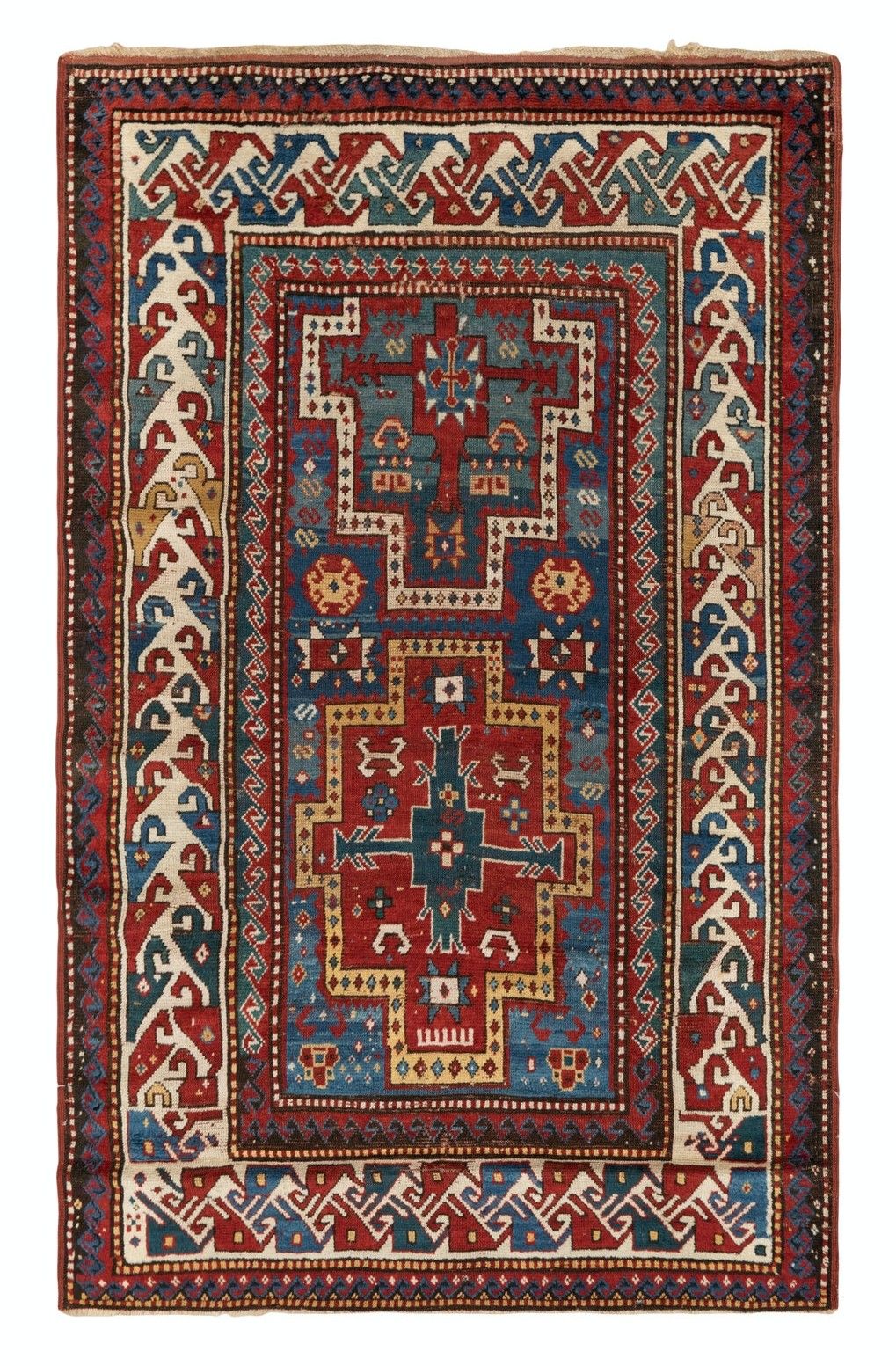 4.6x6.7 Ft Antique Kazak Rug, South Caucasus, Ca 1880