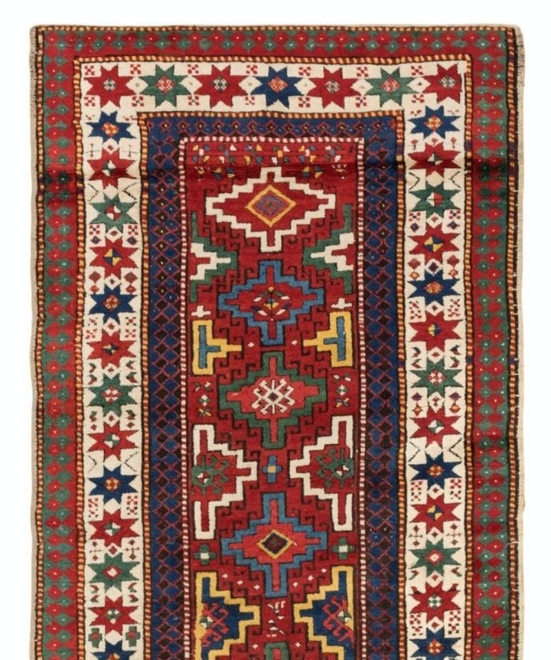 3.7x9.2 Ft Antique South Caucasian Kazak Runner Rug, Late 19th Century photo furniture