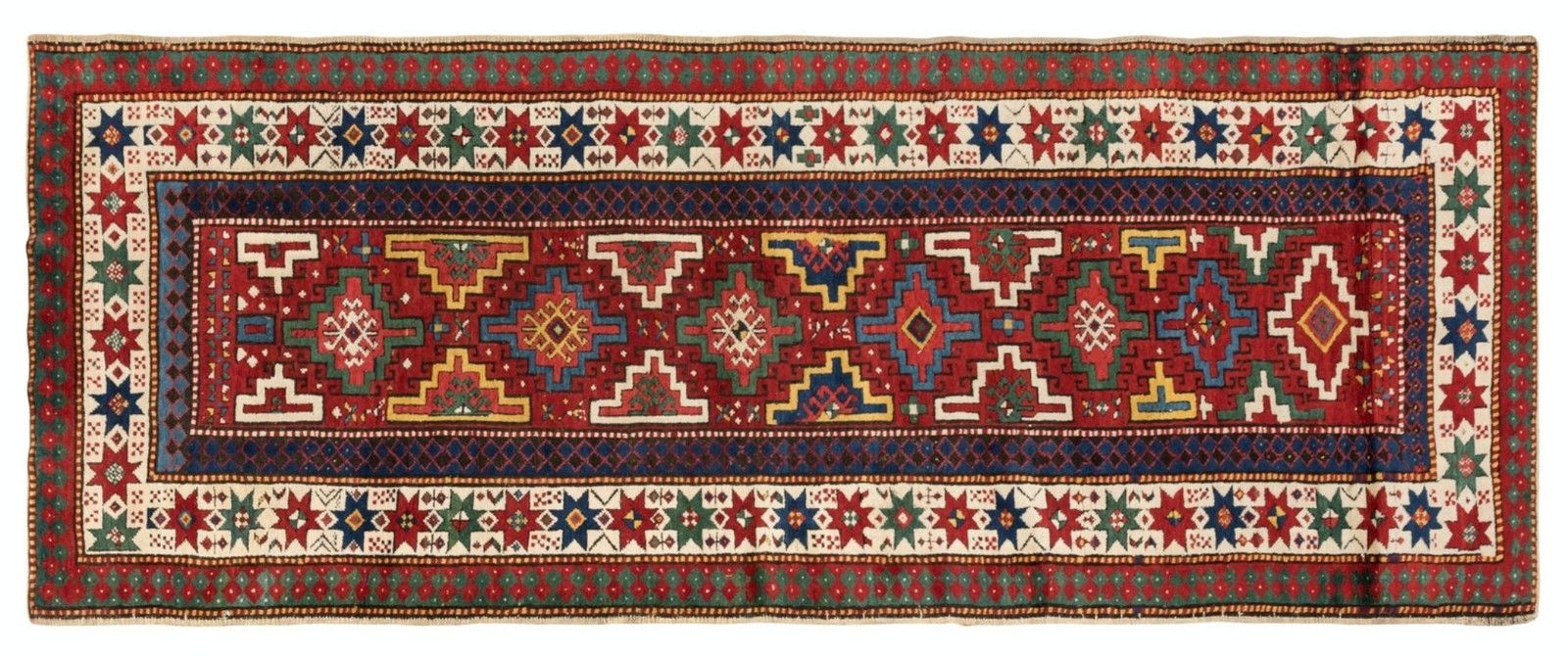 3.7x9.2 Ft Antique South Caucasian Kazak Runner Rug, Late 19th Century photo Textiles